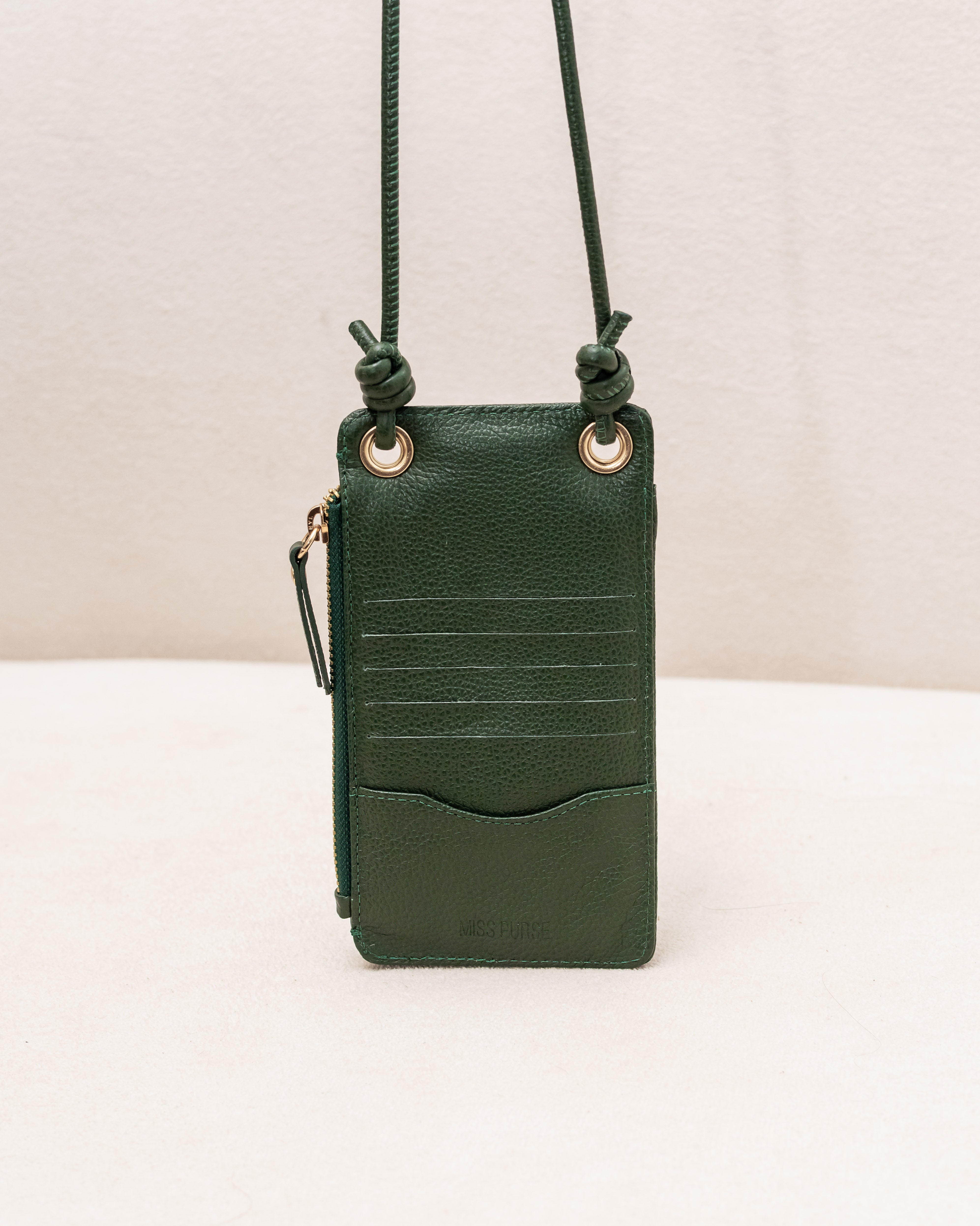 Bolsa e Porta Celular Yara de Couro Legítimo Verde Folha