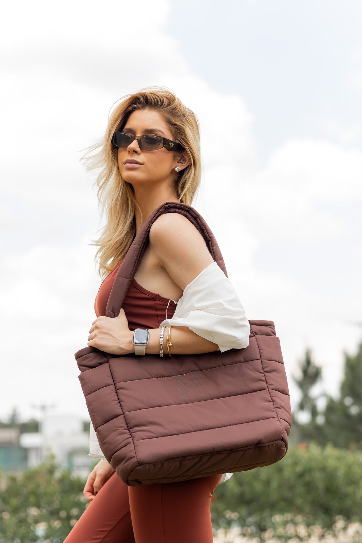 Bolsa Puffer Move de Nylon - Marrom