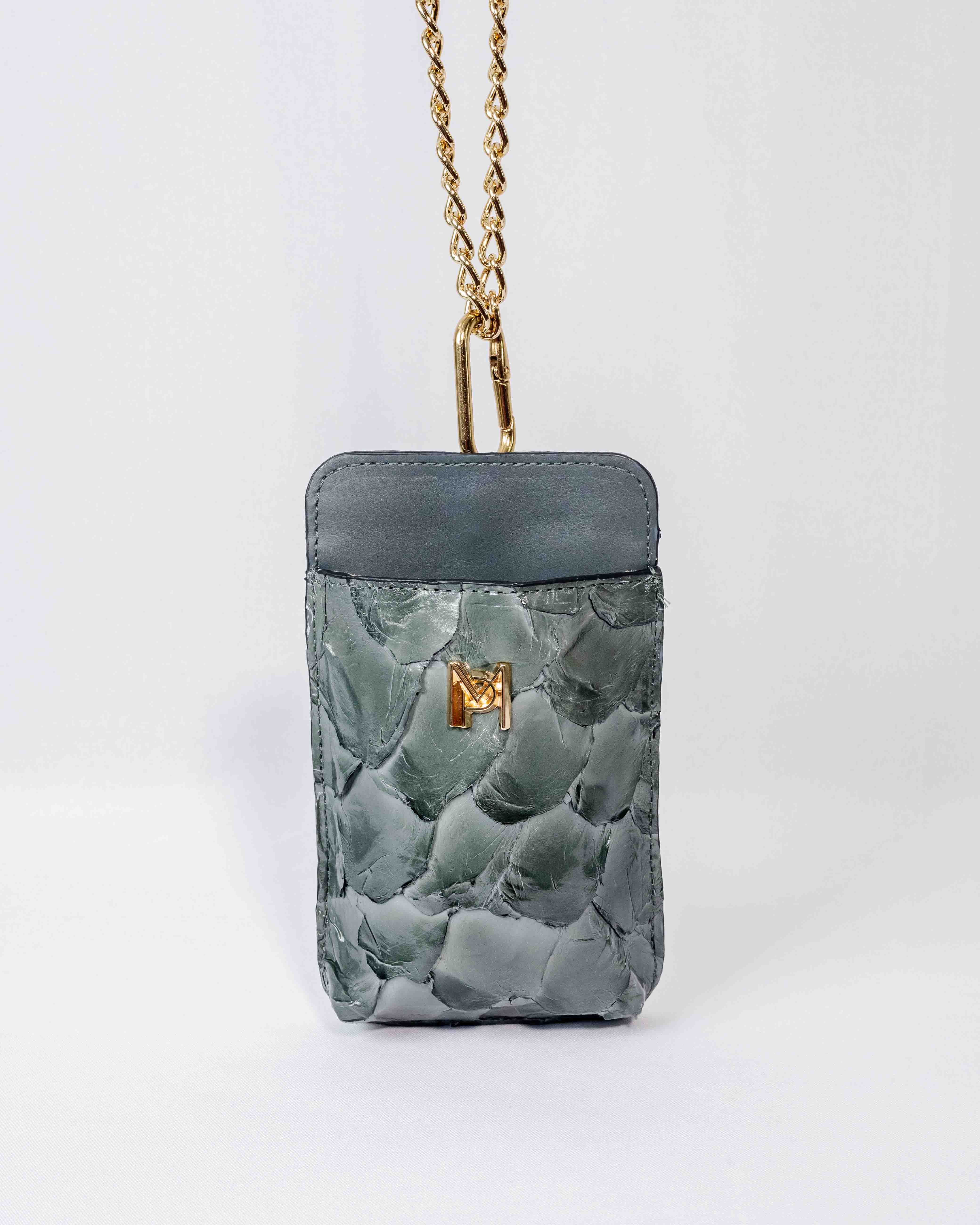 BOLSA PORTA CELULAR DE COURO PIRARUCU SOPHIE DENIM
