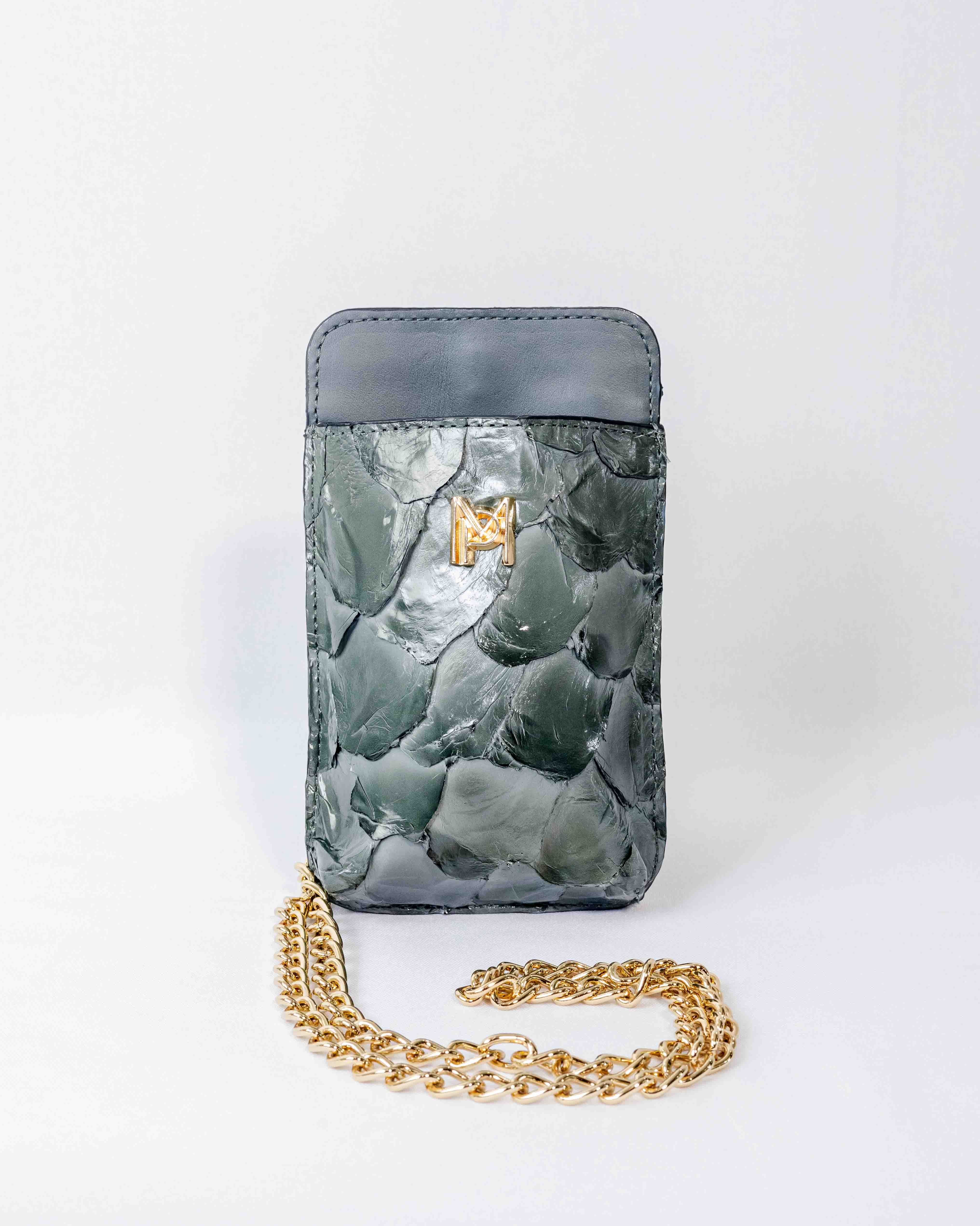 BOLSA PORTA CELULAR DE COURO PIRARUCU SOPHIE DENIM