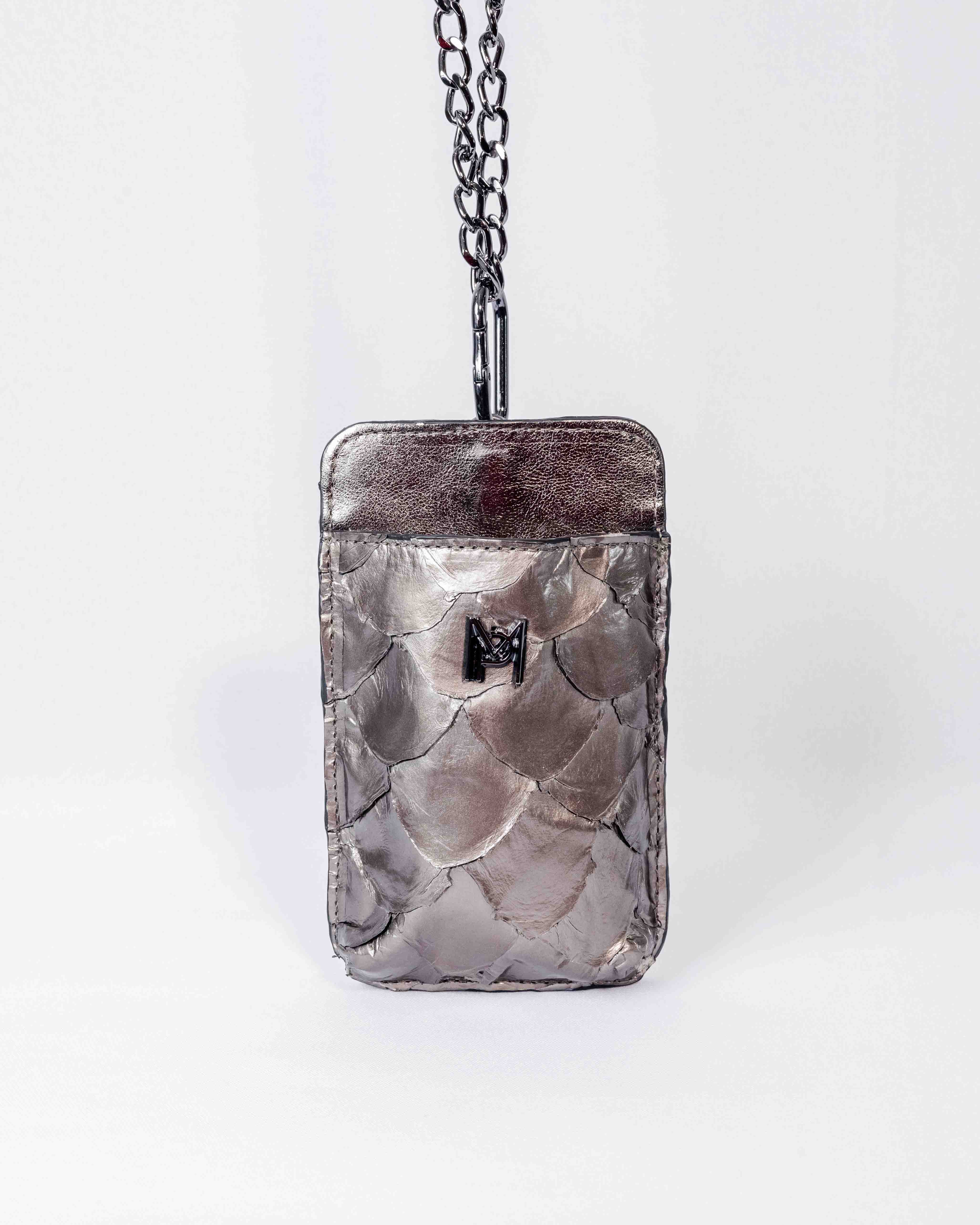 BOLSA PORTA CELULAR DE COURO PIRARUCU SOPHIE GRAFITE