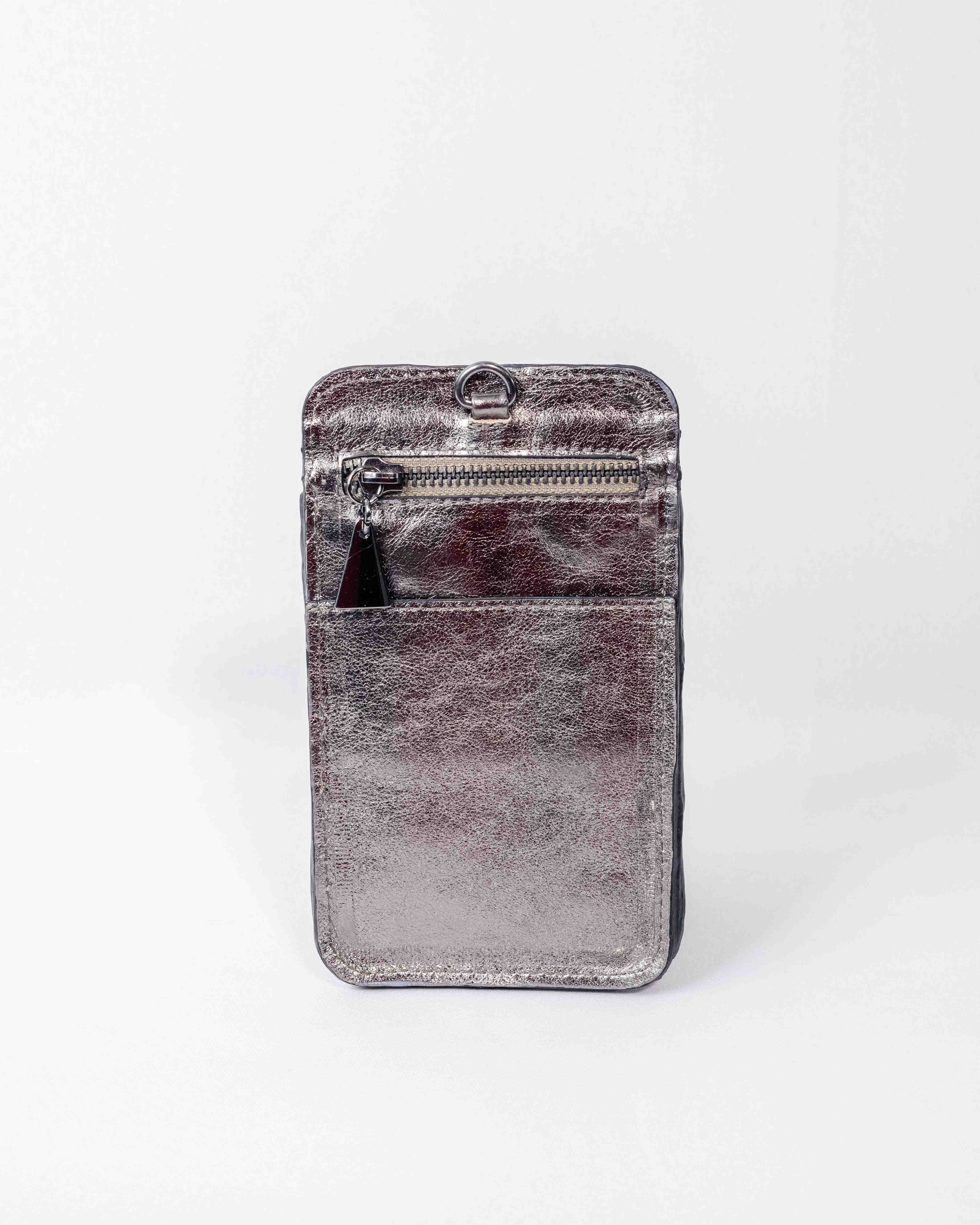 Bolsa Porta Celular de Couro Pirarucu Sophie - Grafite Metalizado