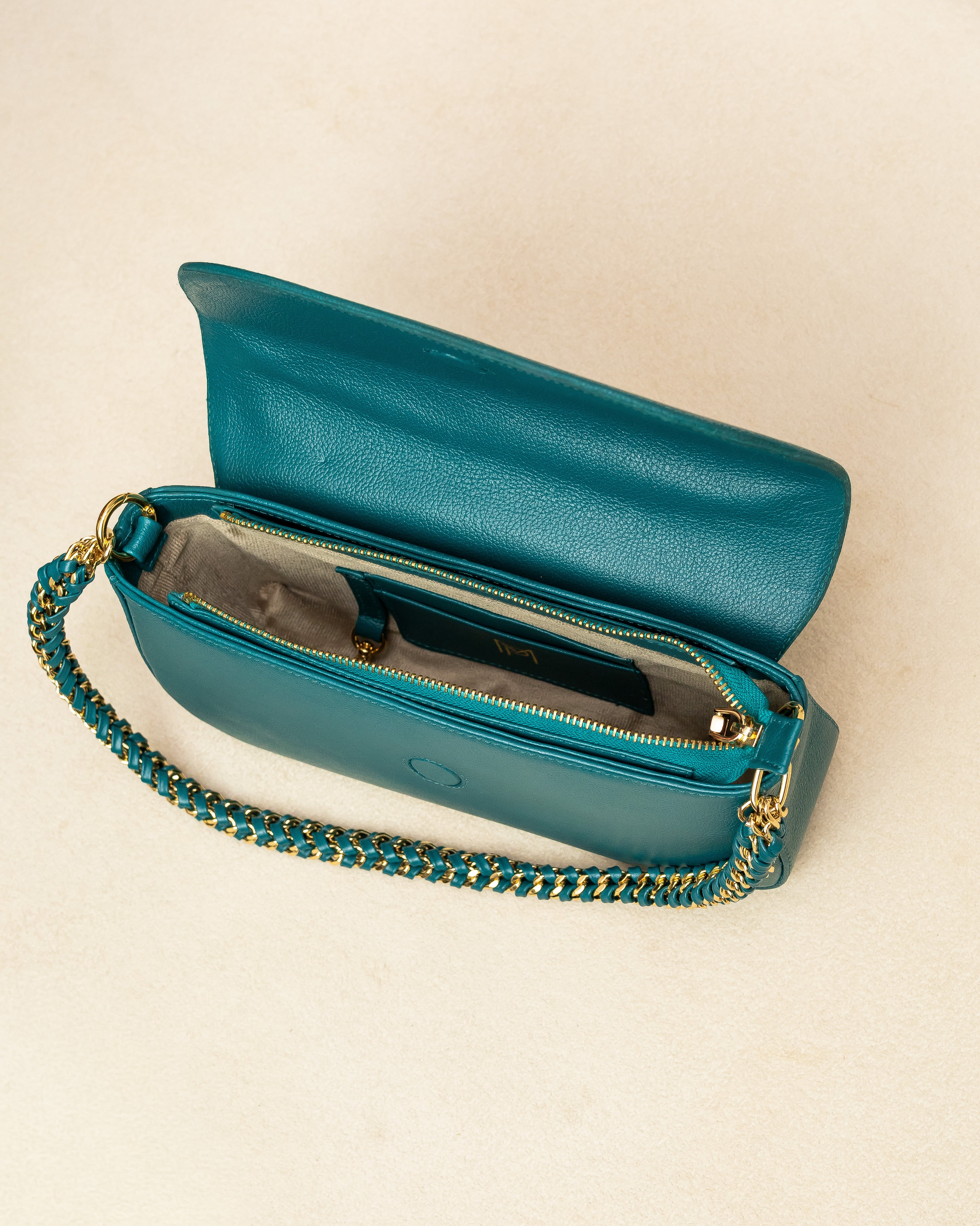 Bolsa tiracolo de Couro Legítimo Azul Petróleo Alba - Ferragem dourada (Acompanha Presente)