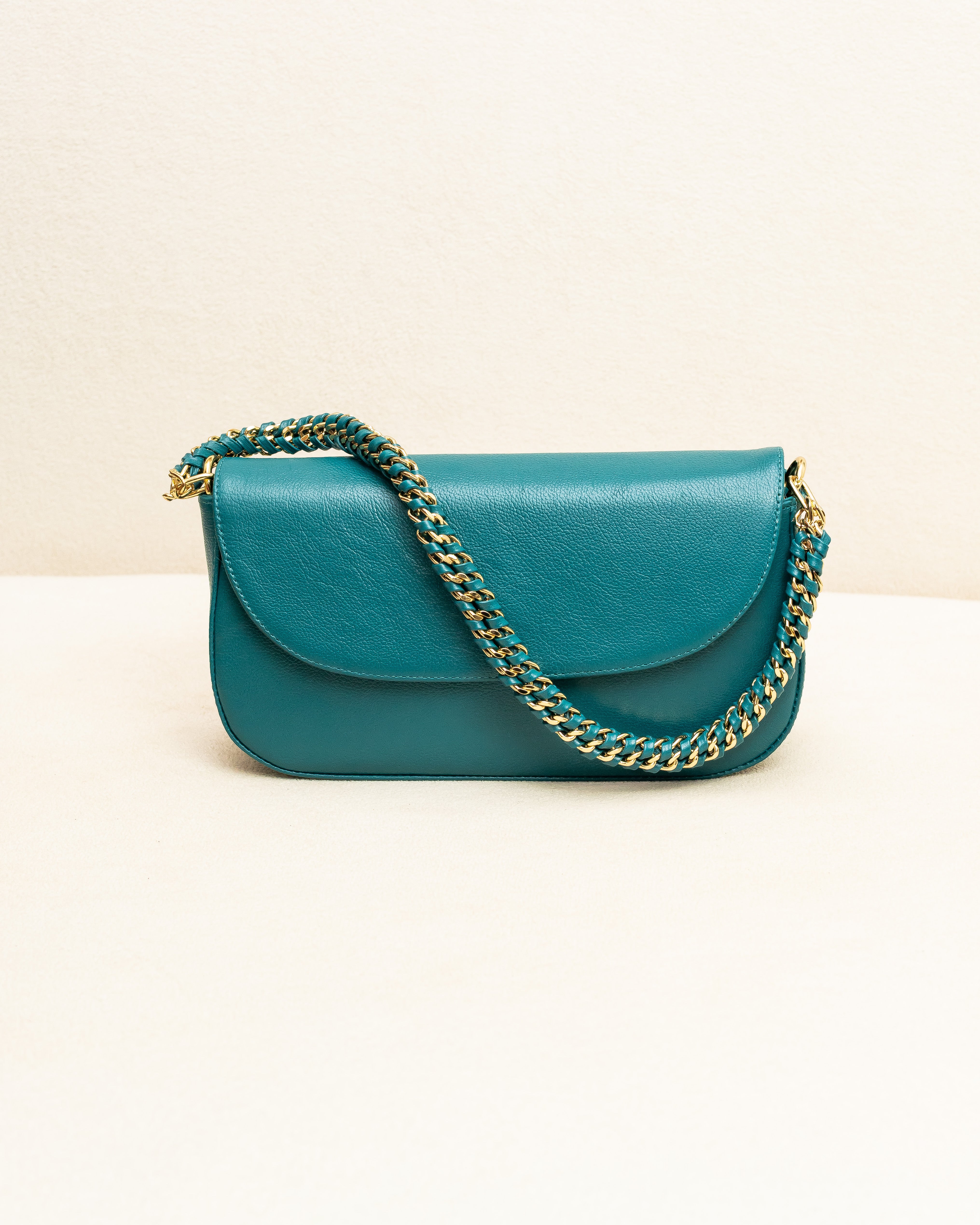 Bolsa tiracolo de Couro Legítimo Azul Petróleo Alba - Ferragem dourada (Acompanha Presente)