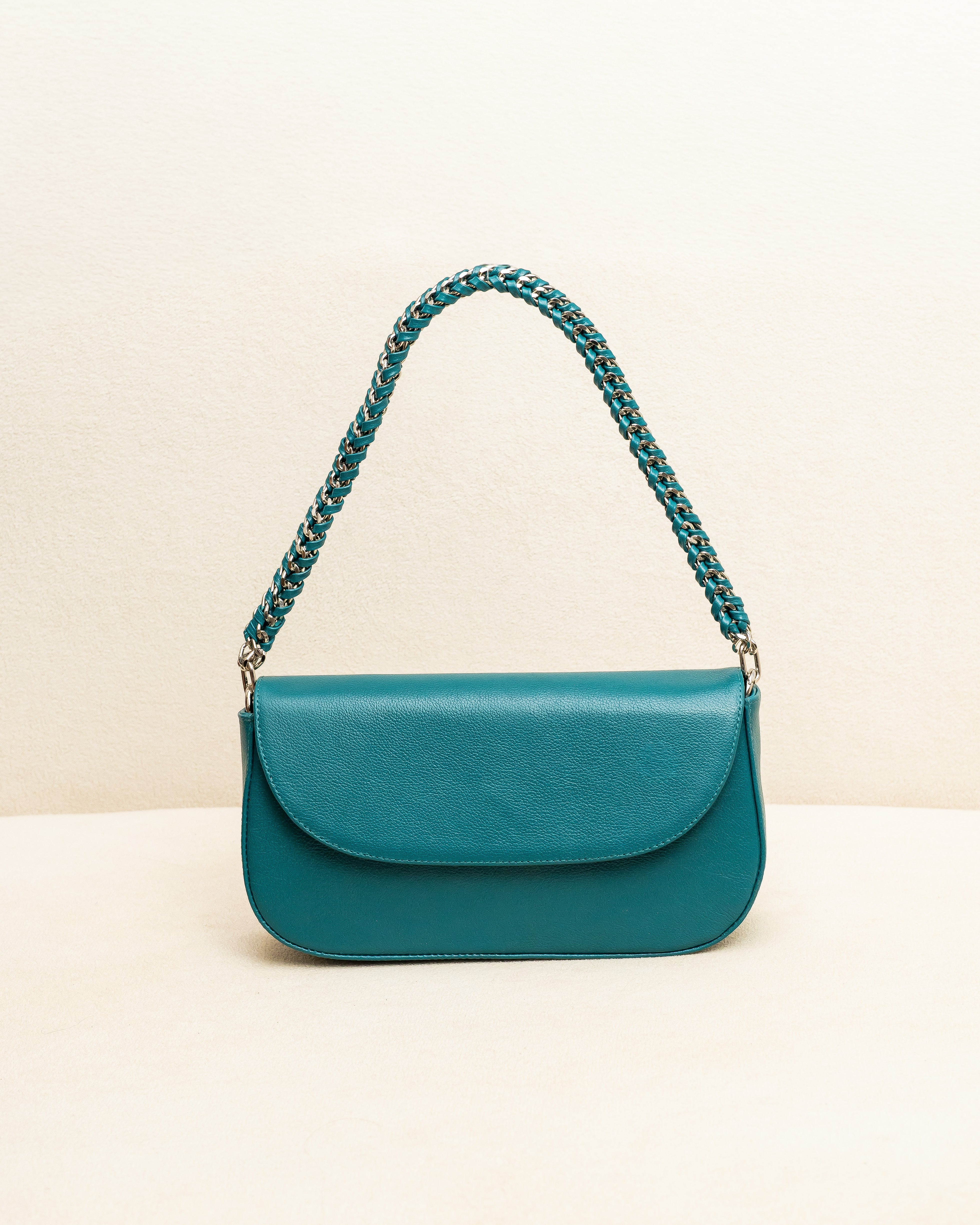 Bolsa tiracolo de Couro Legítimo Azul Petróleo - Alba Ferragem prata (Acompanha Presente)