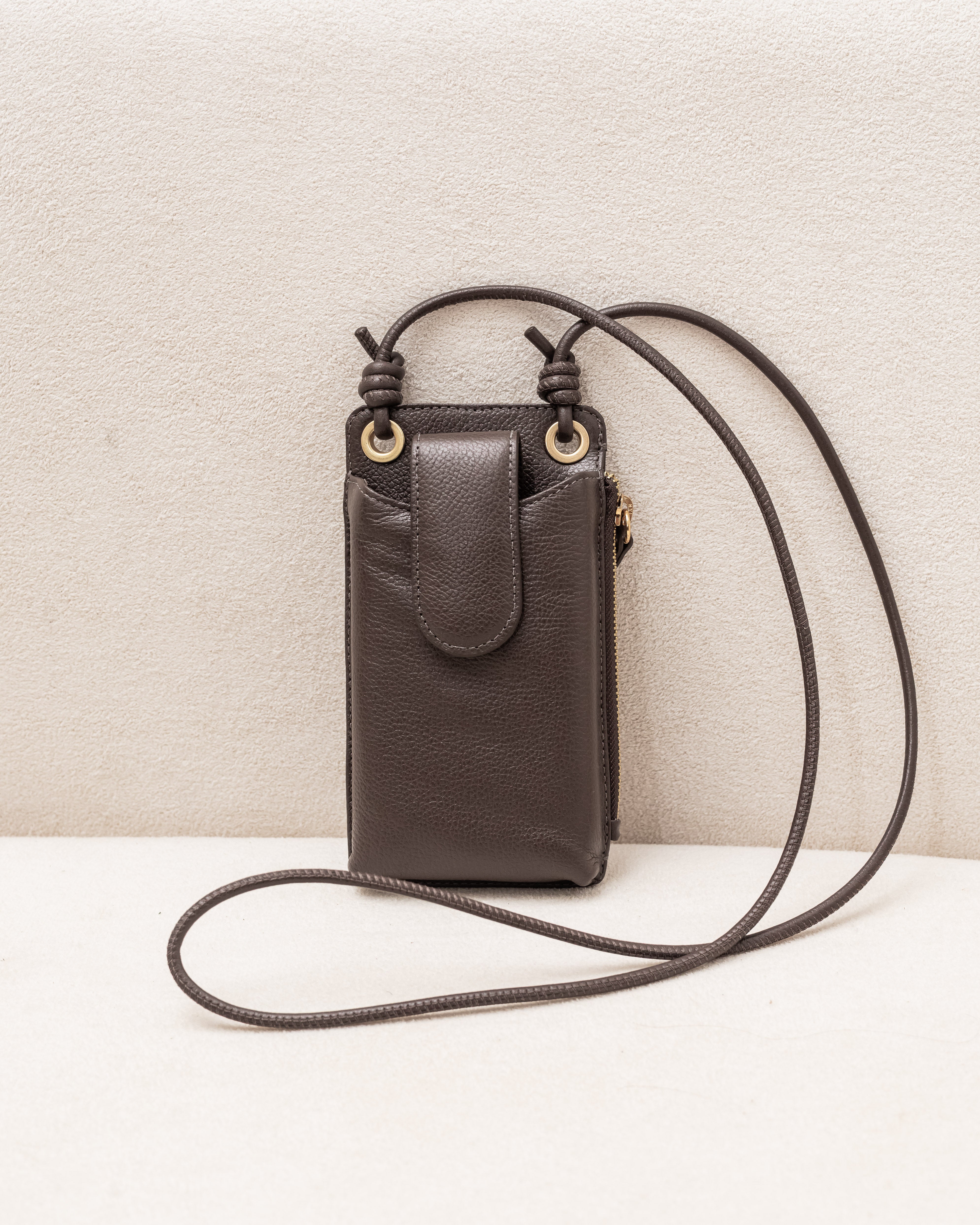Bolsa e Porta Celular Yara de Couro Legítimo Marrom Café