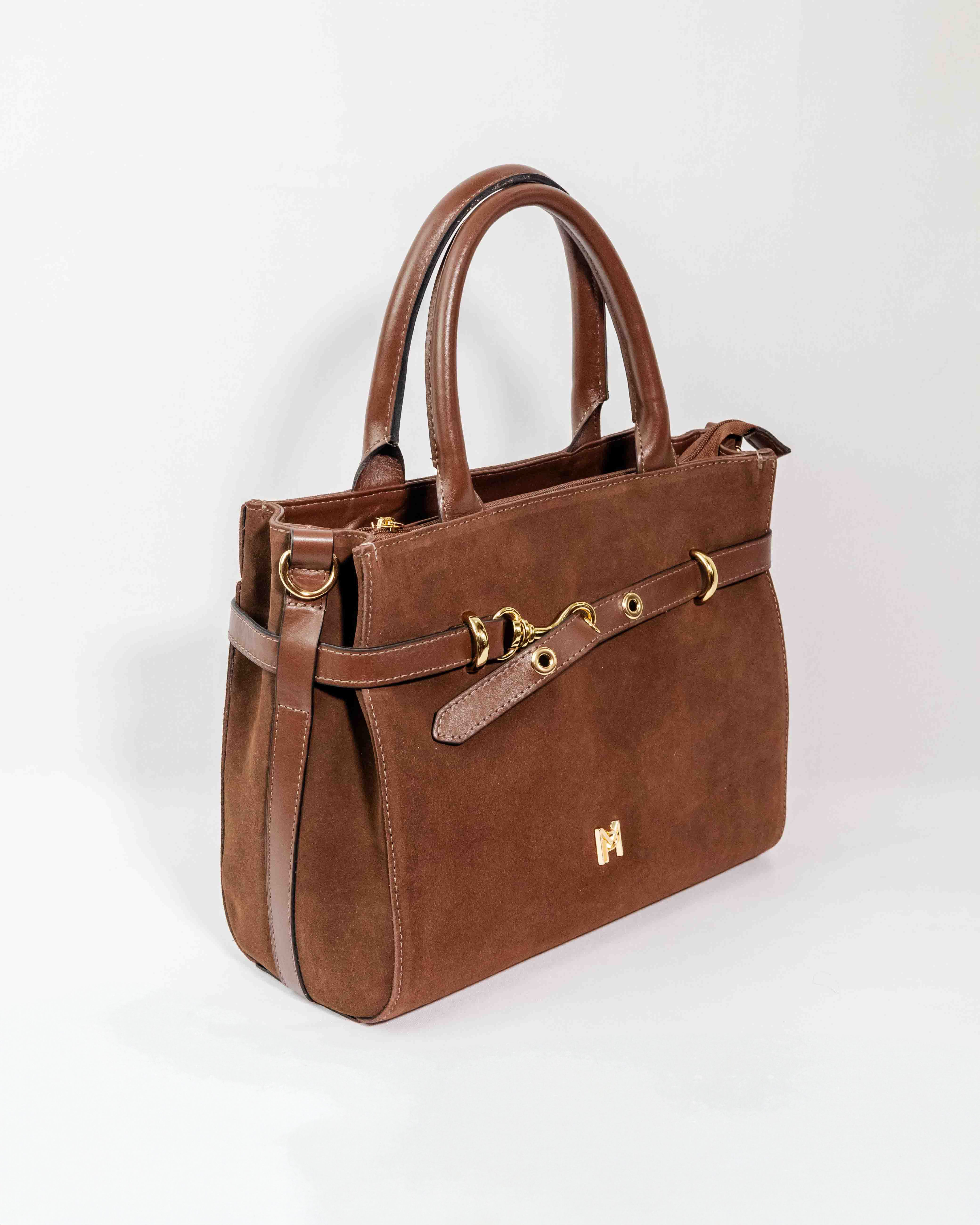 BOLSA MATILDE COURO LEGÍTIMO CAMURÇA MARROM