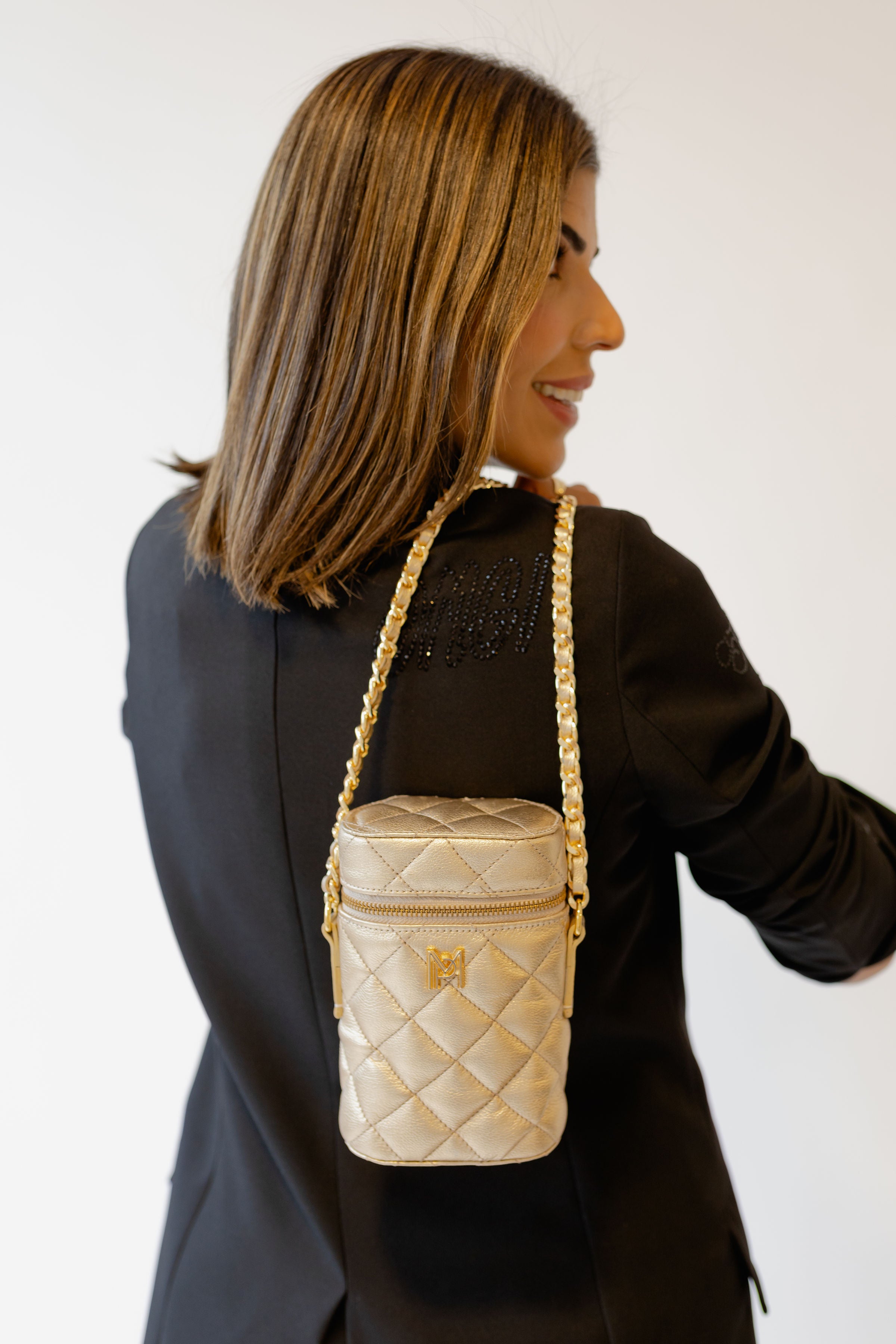 BOLSA HELENA PORTA CELULAR DOURADO / COLLAB ANINHA GOMES
