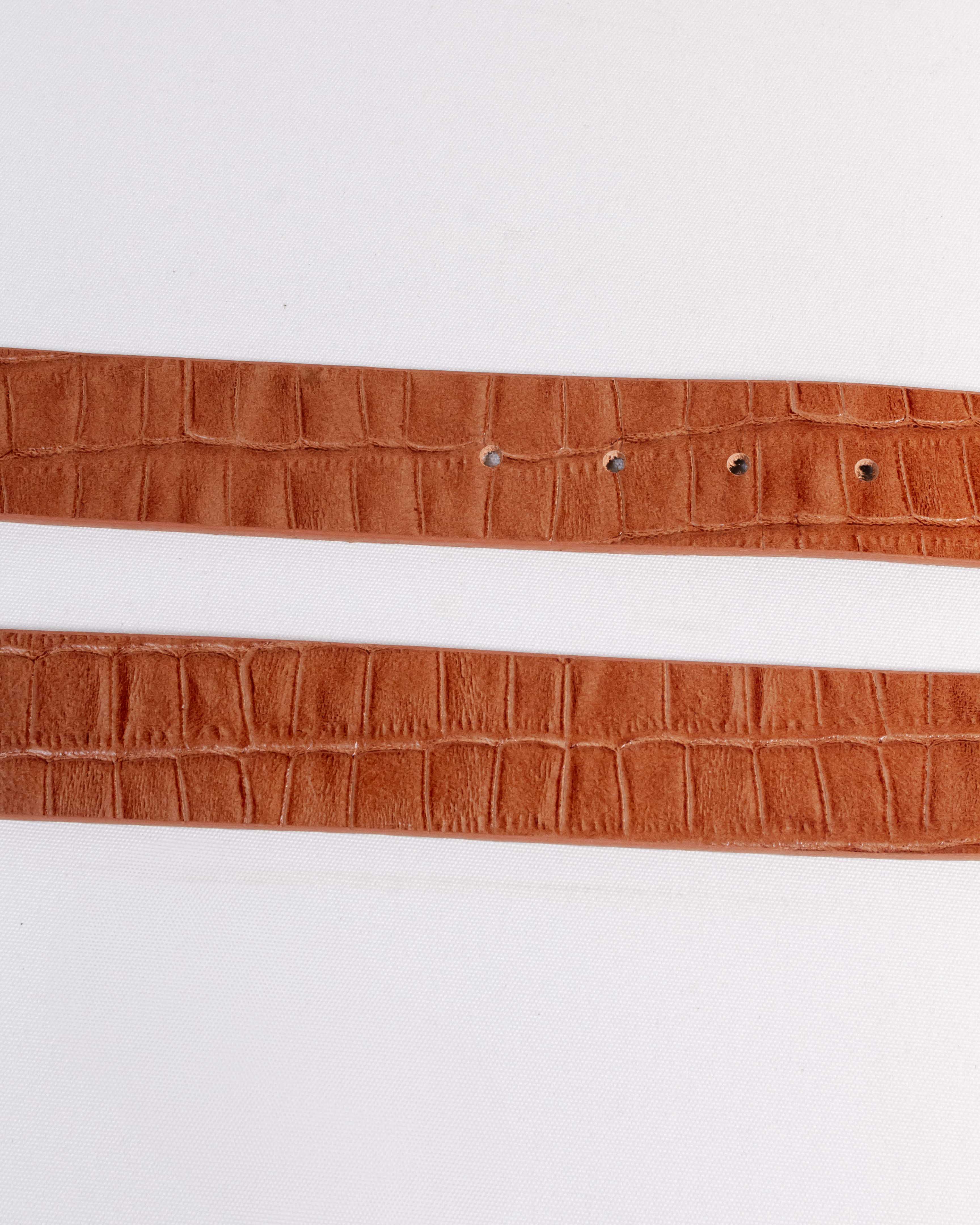 CINTO COURO LEGÍTIMO CARAMELO CROCO - FERRAGEM NÍQUEL