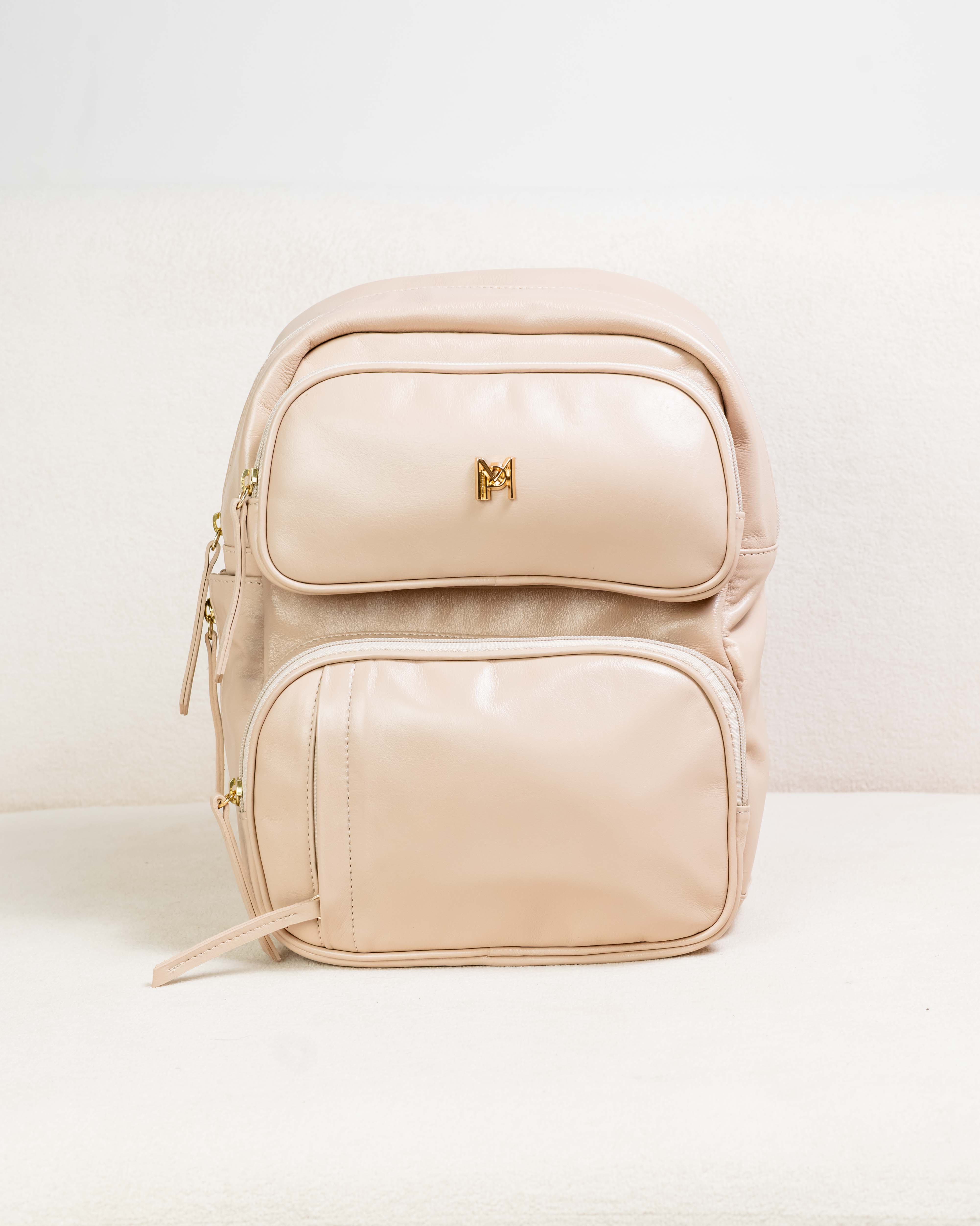 MOCHILA ALICE DE COURO LEGÍTIMO NUDE