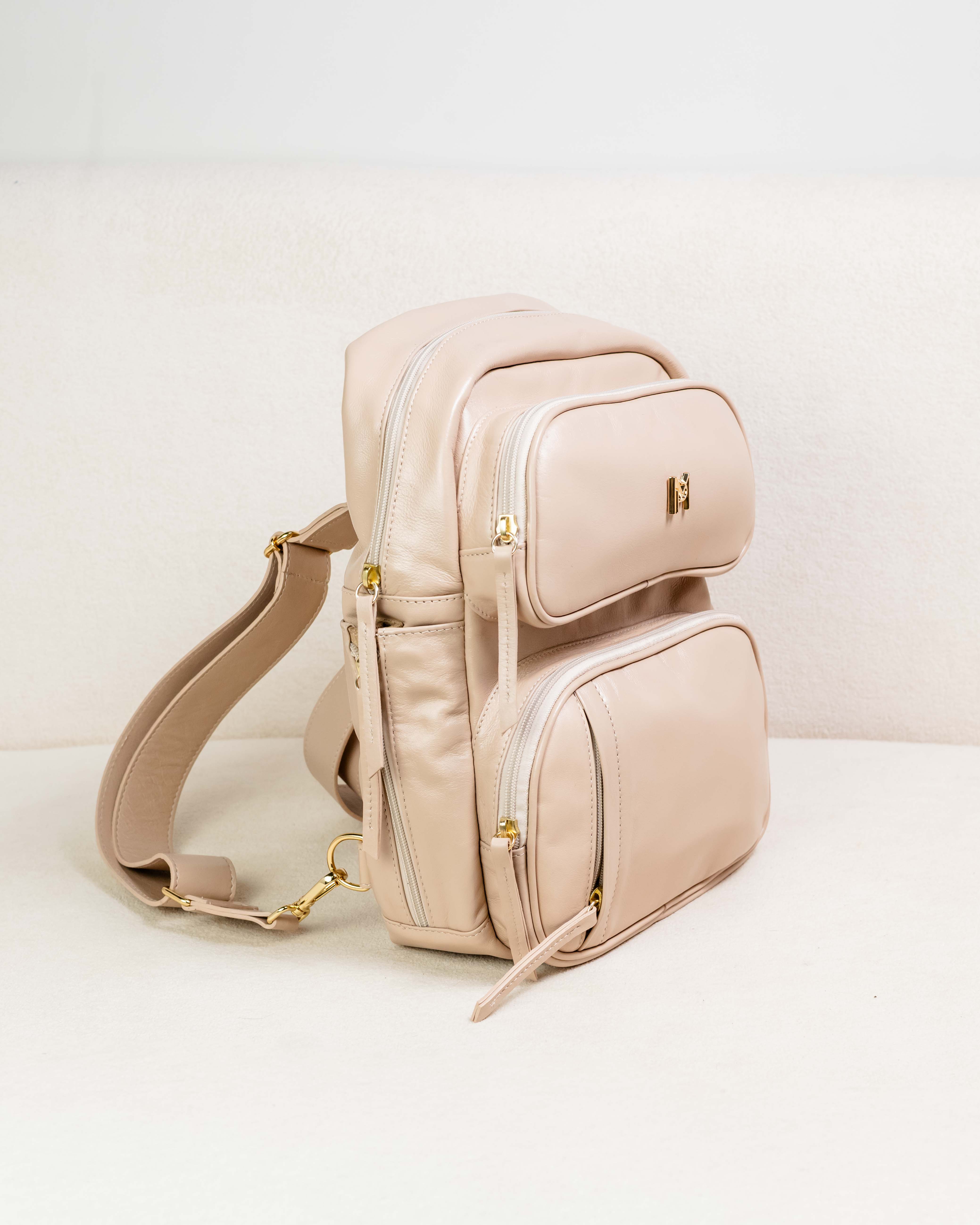 MOCHILA ALICE DE COURO LEGÍTIMO NUDE