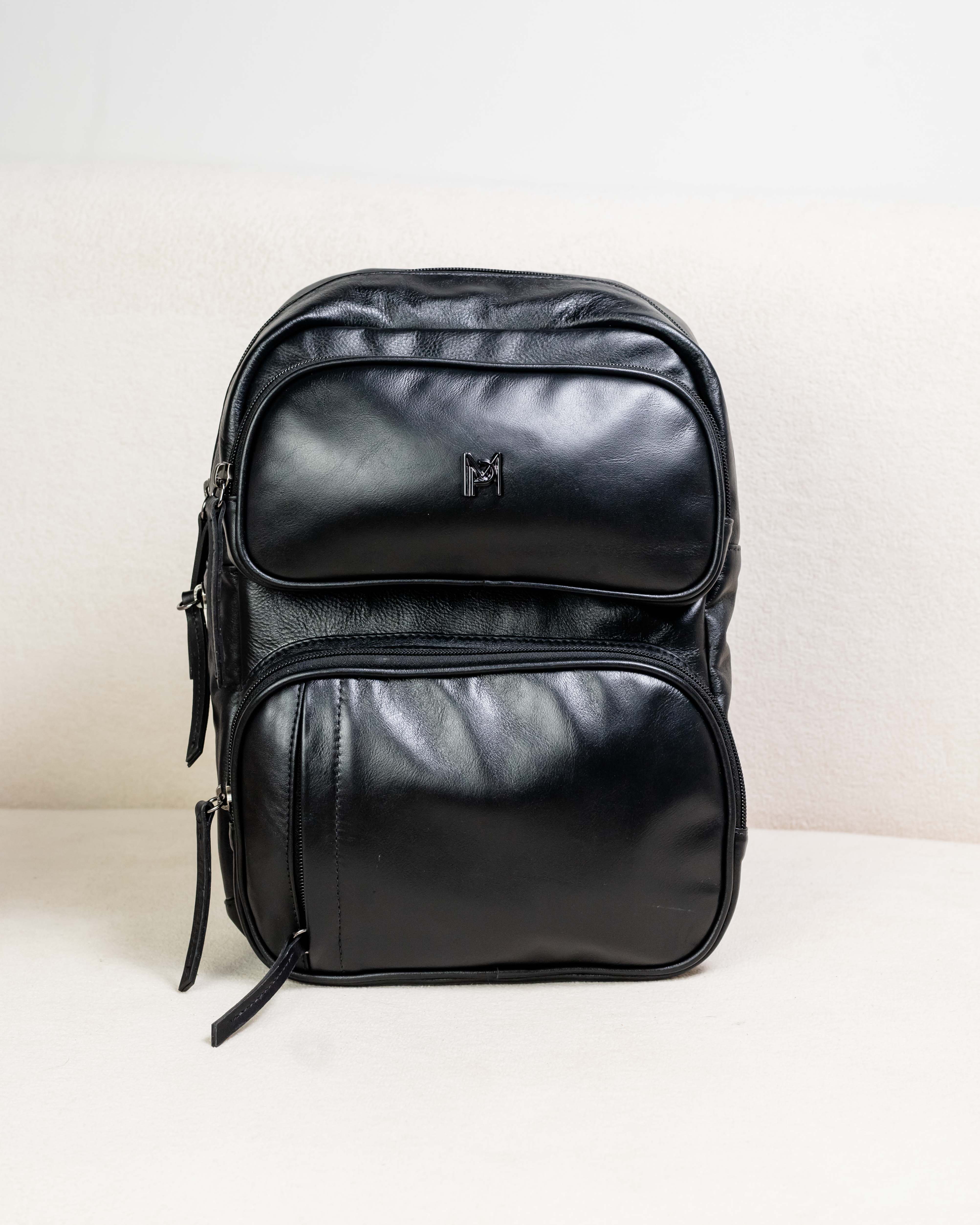 MOCHILA ALICE DE COURO LEGÍTIMO PRETA