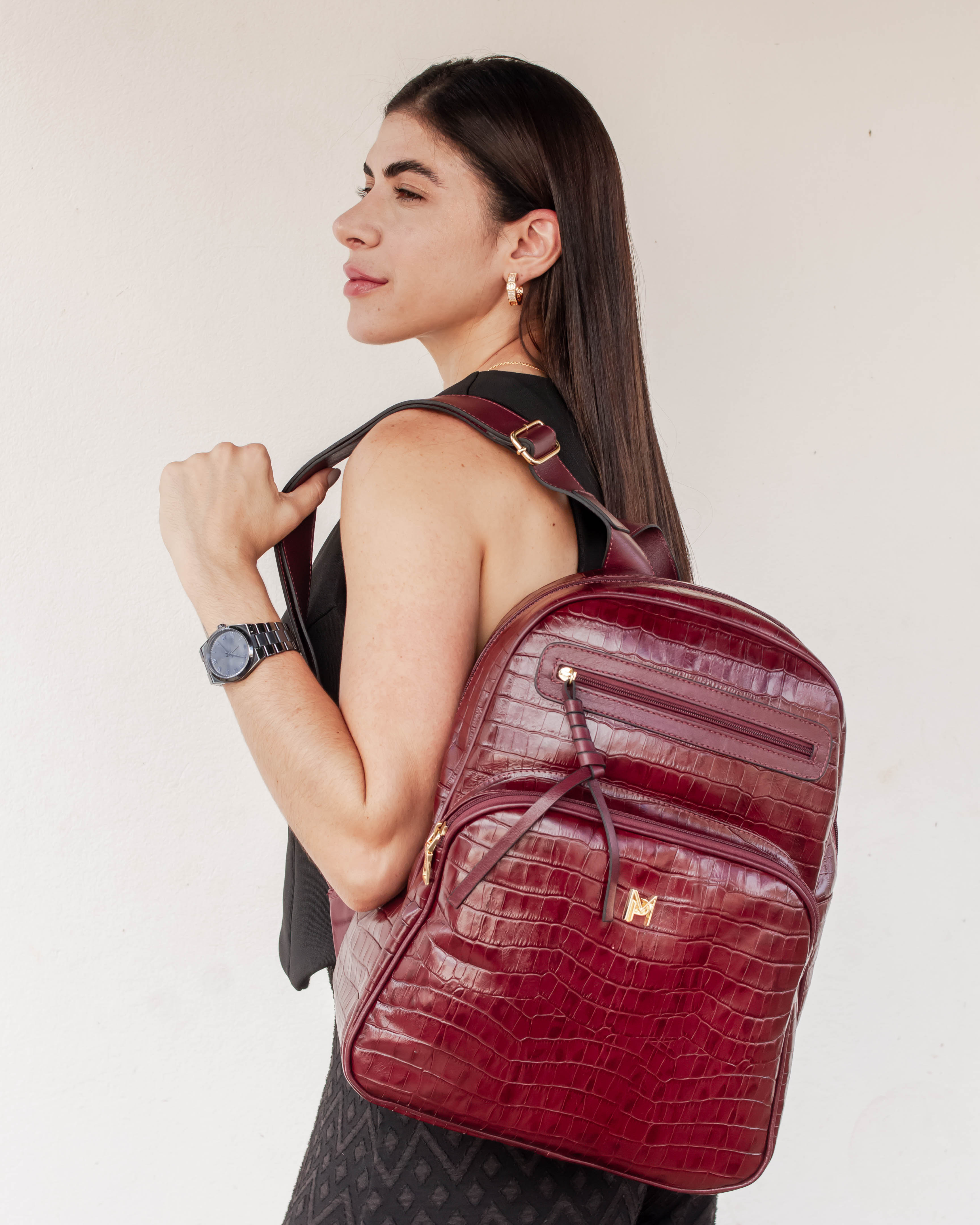 MOCHILA FLÓRIDA EM COURO LEGÍTIMO MARSALA CROCO