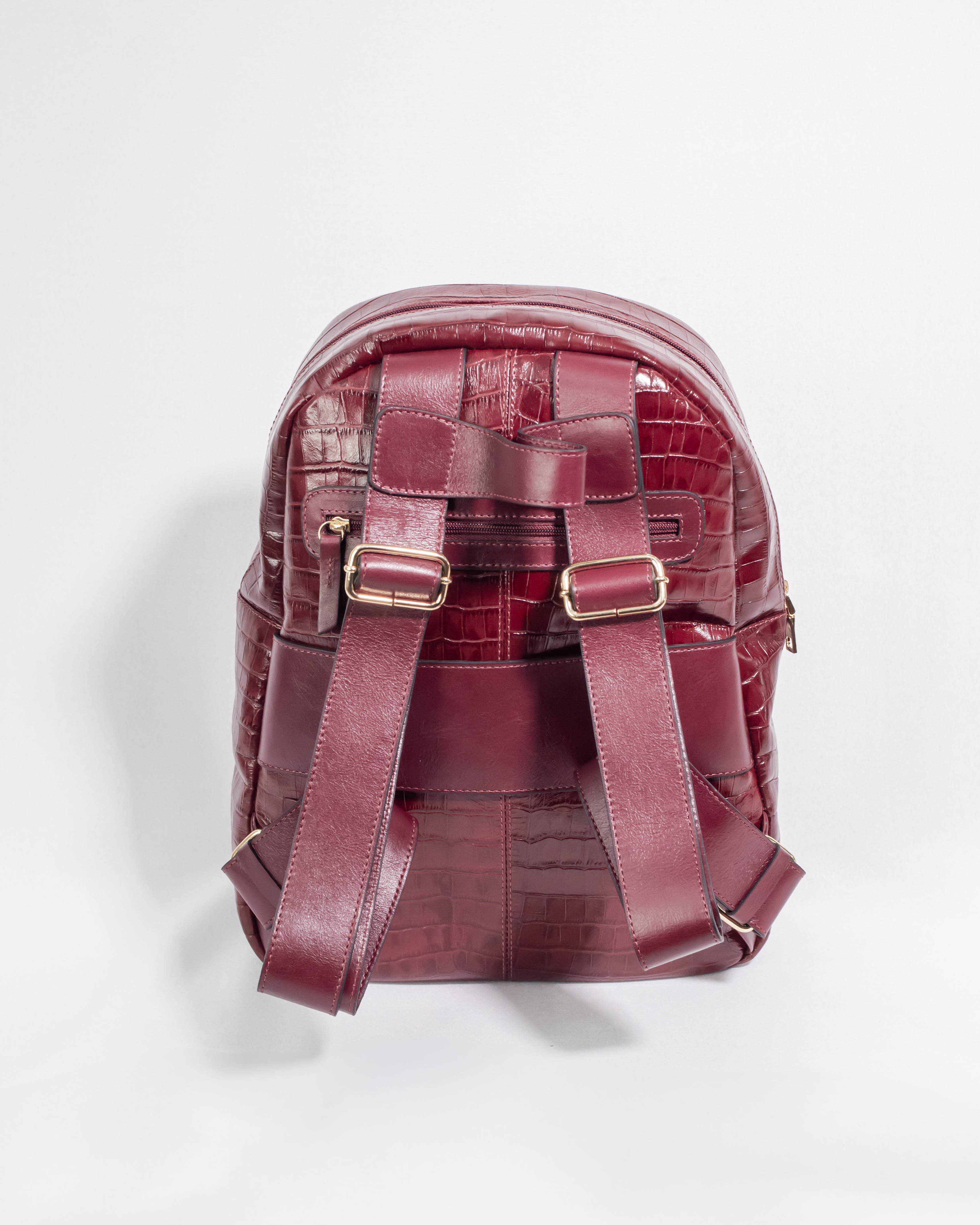 MOCHILA FLÓRIDA EM COURO LEGÍTIMO MARSALA CROCO