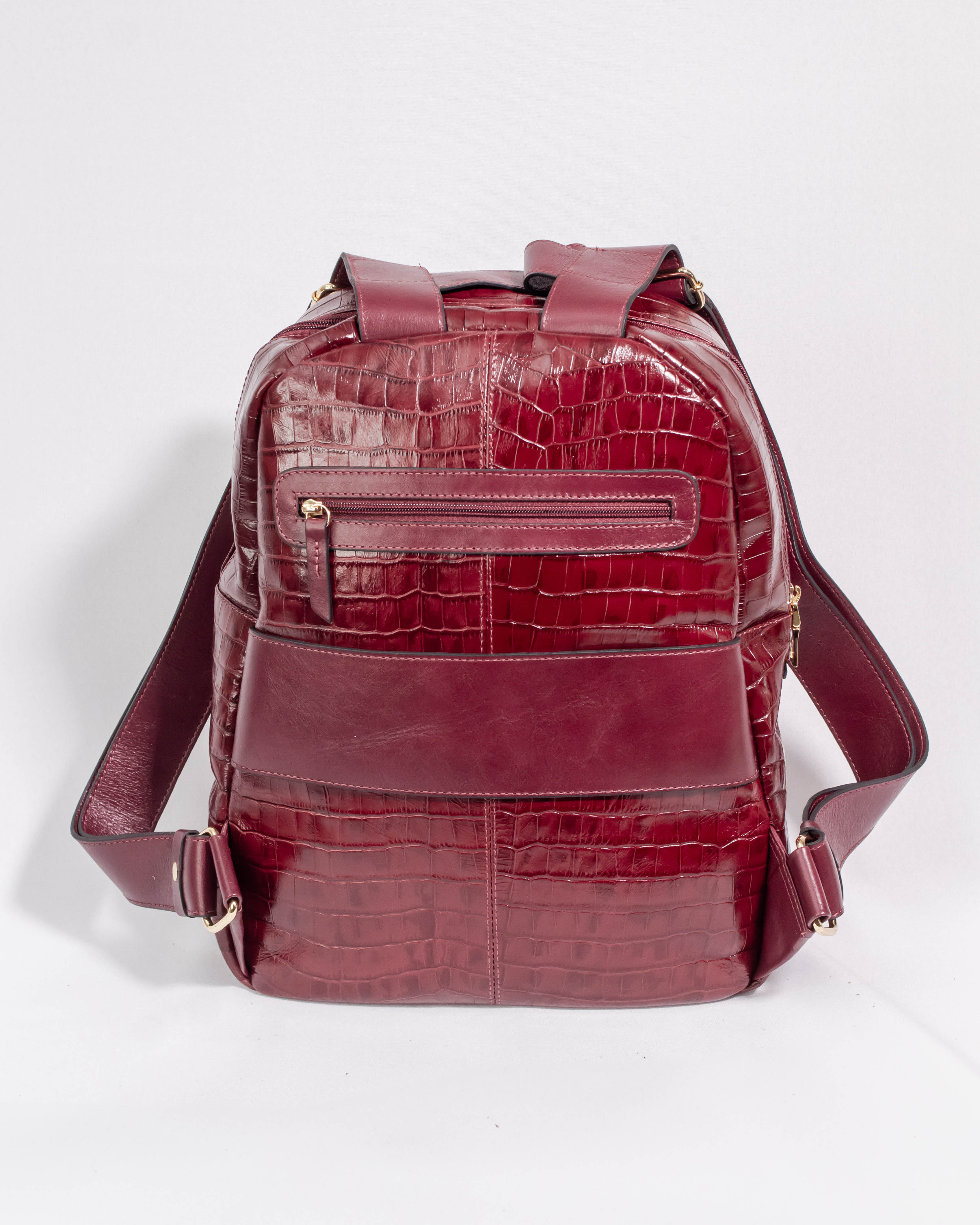 MOCHILA FLÓRIDA EM COURO LEGÍTIMO MARSALA CROCO