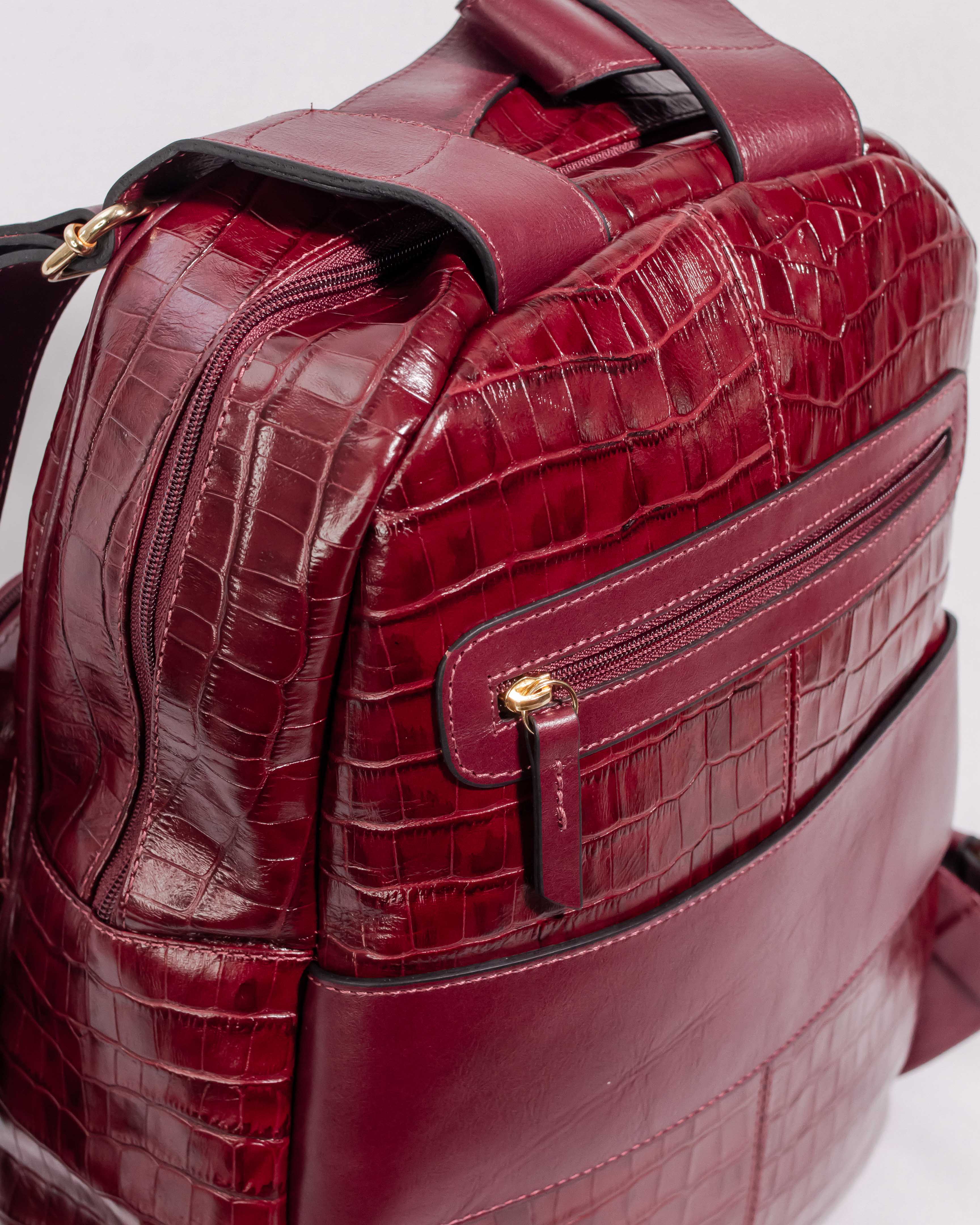 MOCHILA FLÓRIDA EM COURO LEGÍTIMO MARSALA CROCO