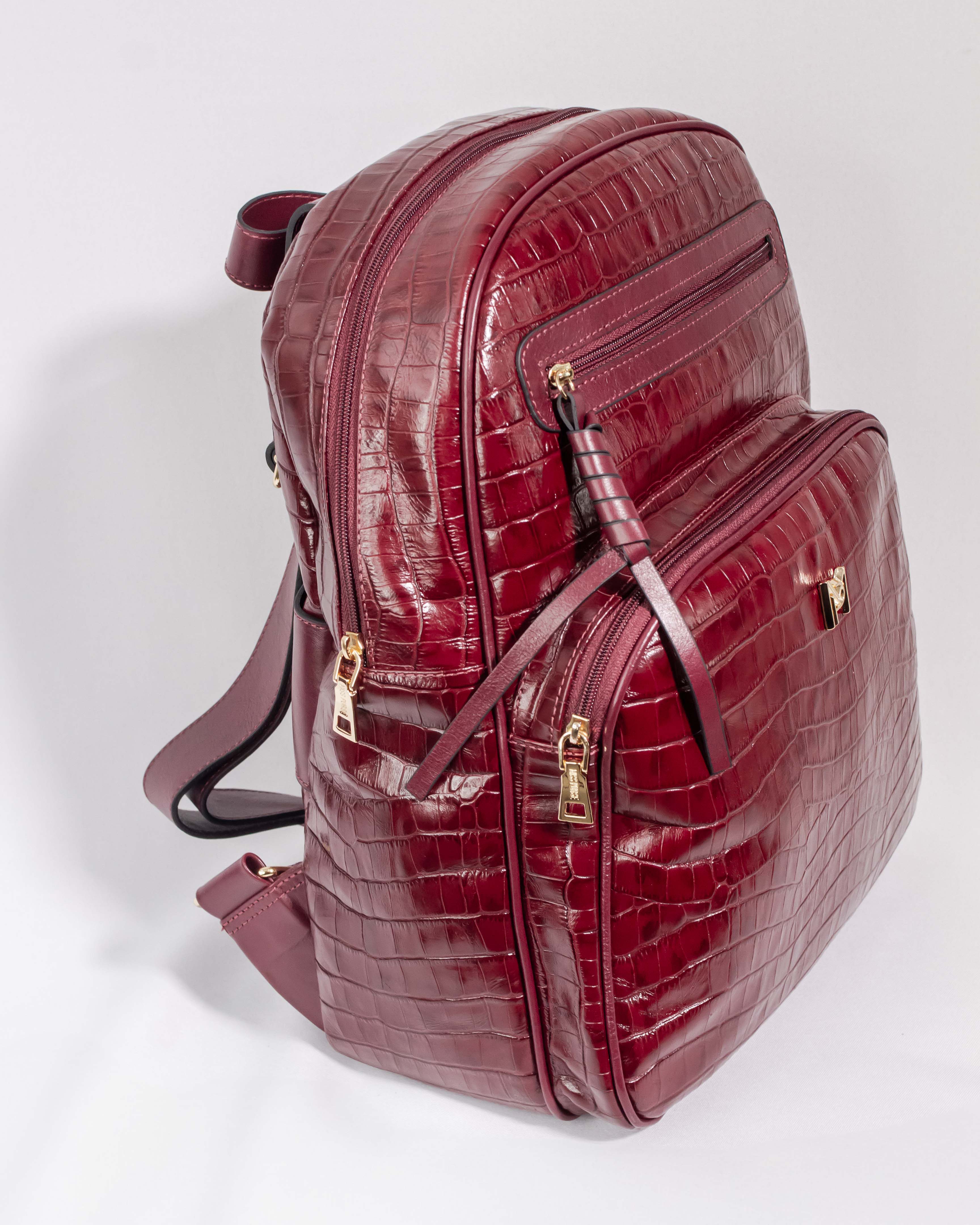 MOCHILA FLÓRIDA EM COURO LEGÍTIMO MARSALA CROCO
