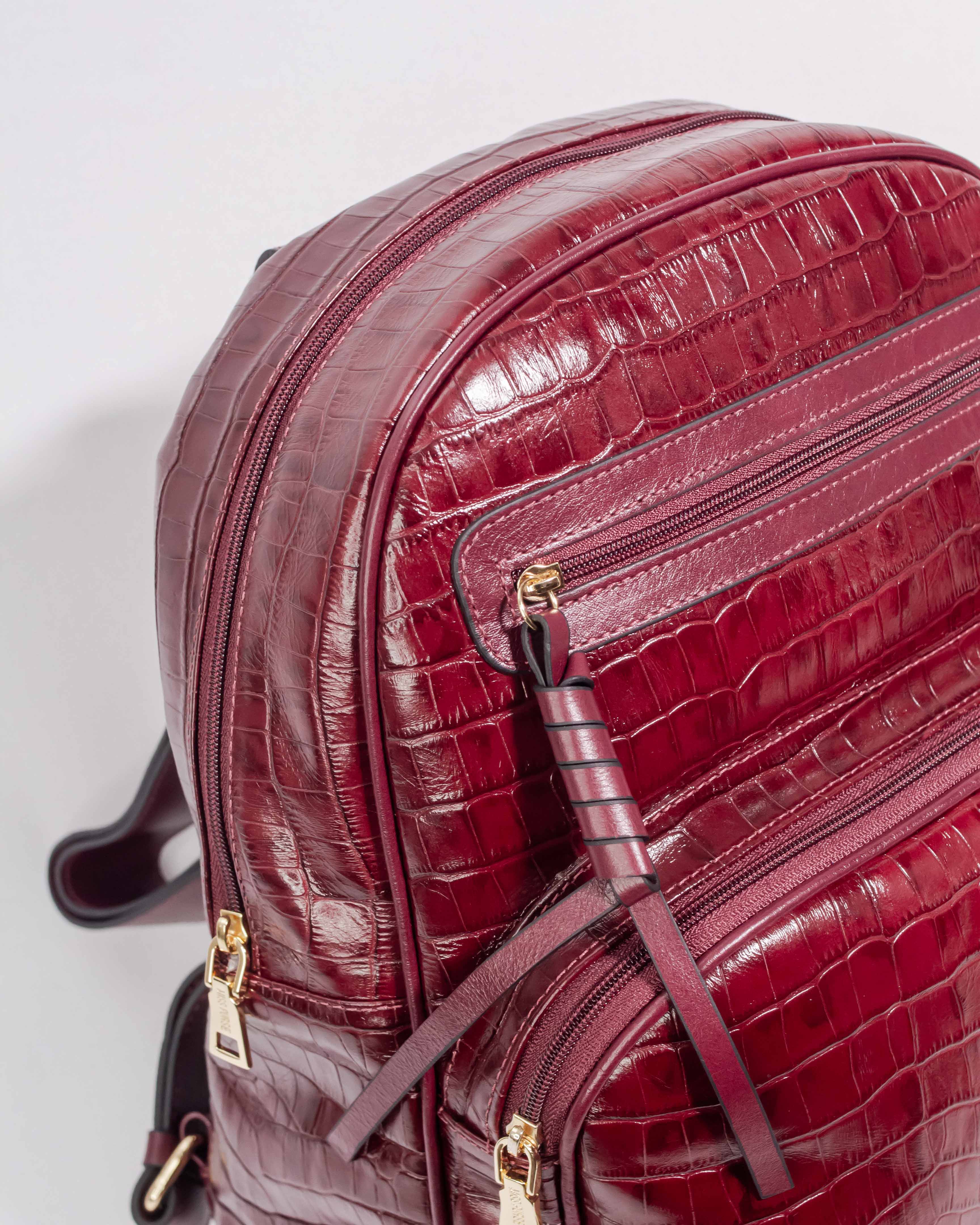 MOCHILA FLÓRIDA EM COURO LEGÍTIMO MARSALA CROCO