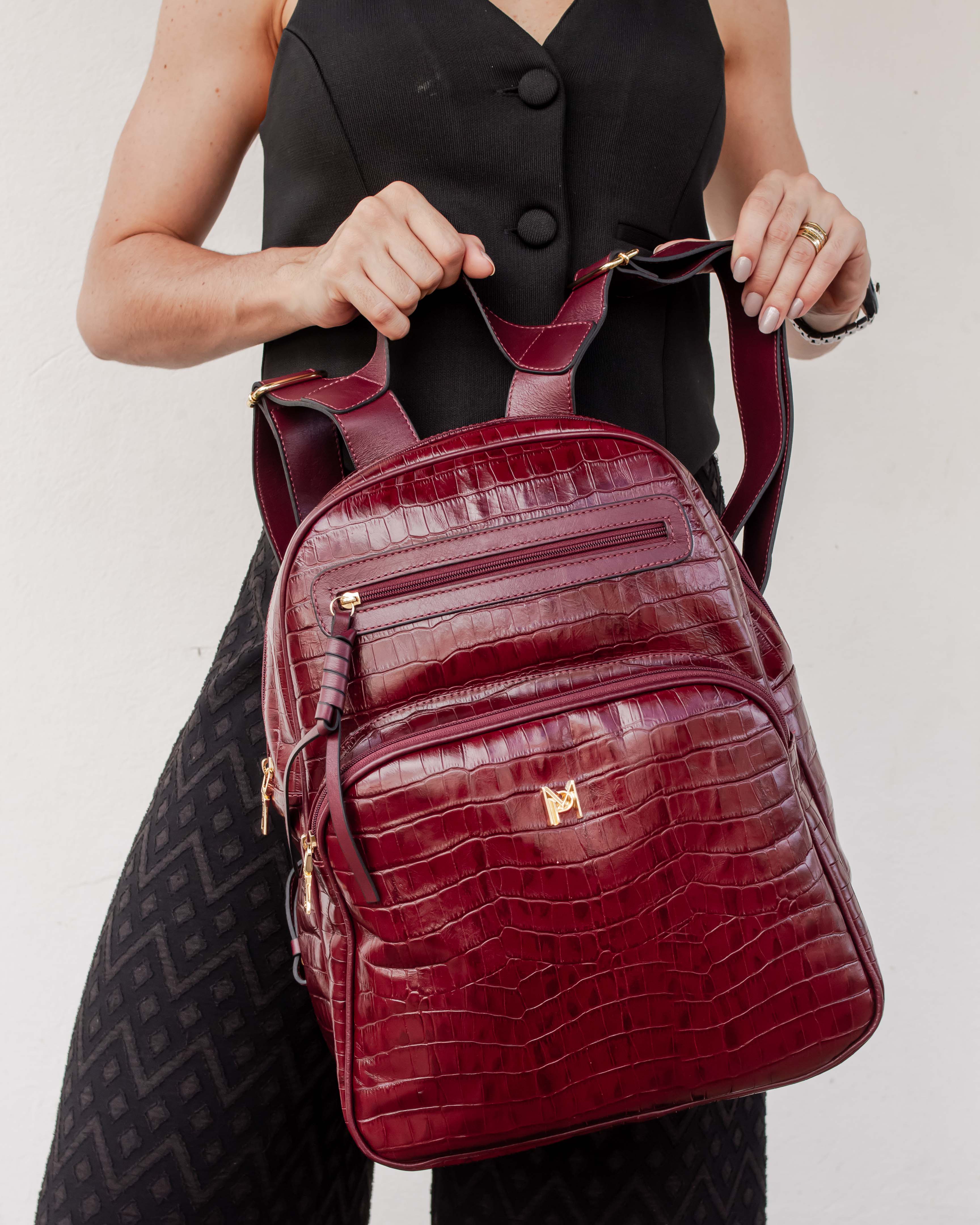 MOCHILA FLÓRIDA EM COURO LEGÍTIMO MARSALA CROCO