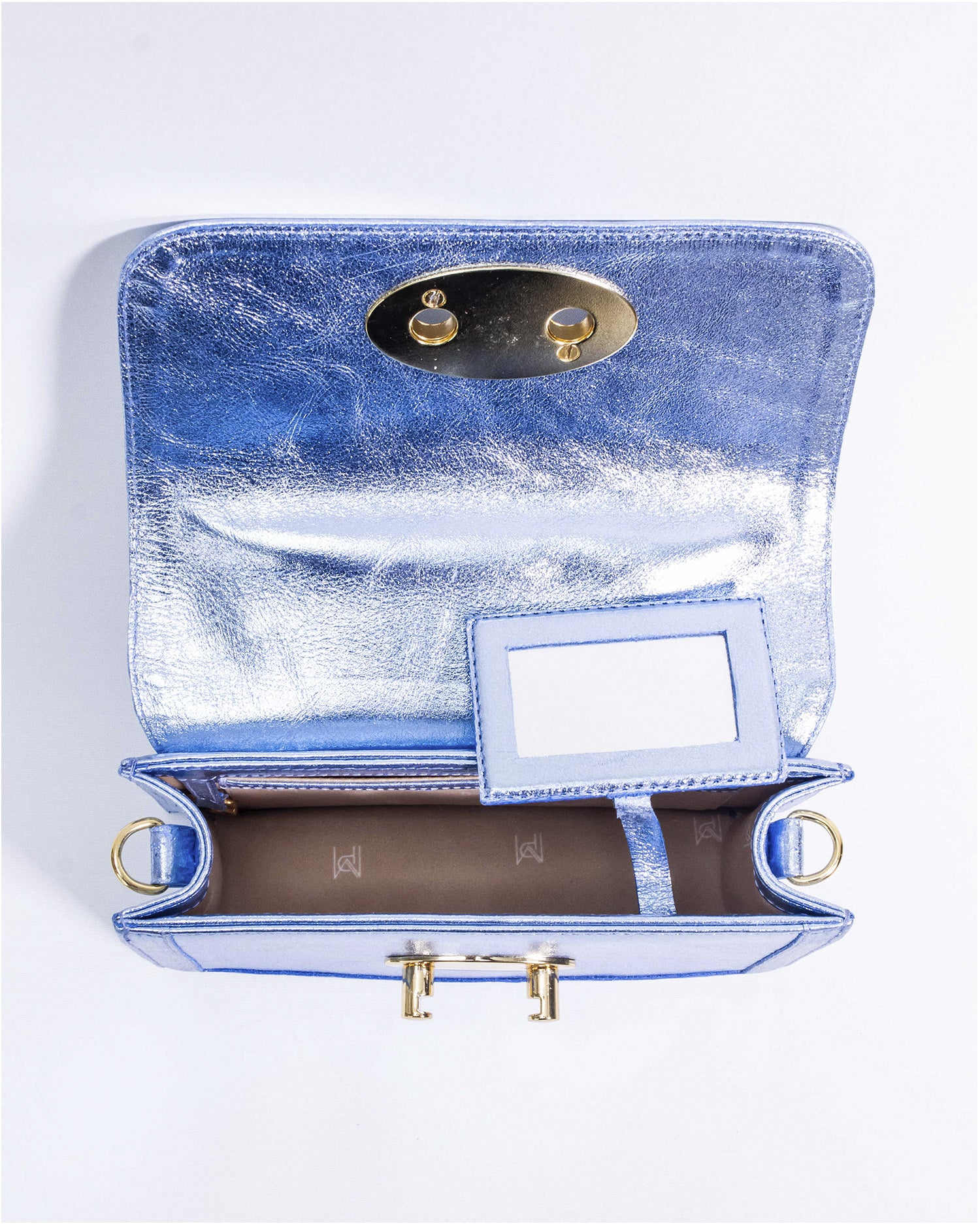 BOLSA MYKONOS AZUL METALIZADO GOLD
