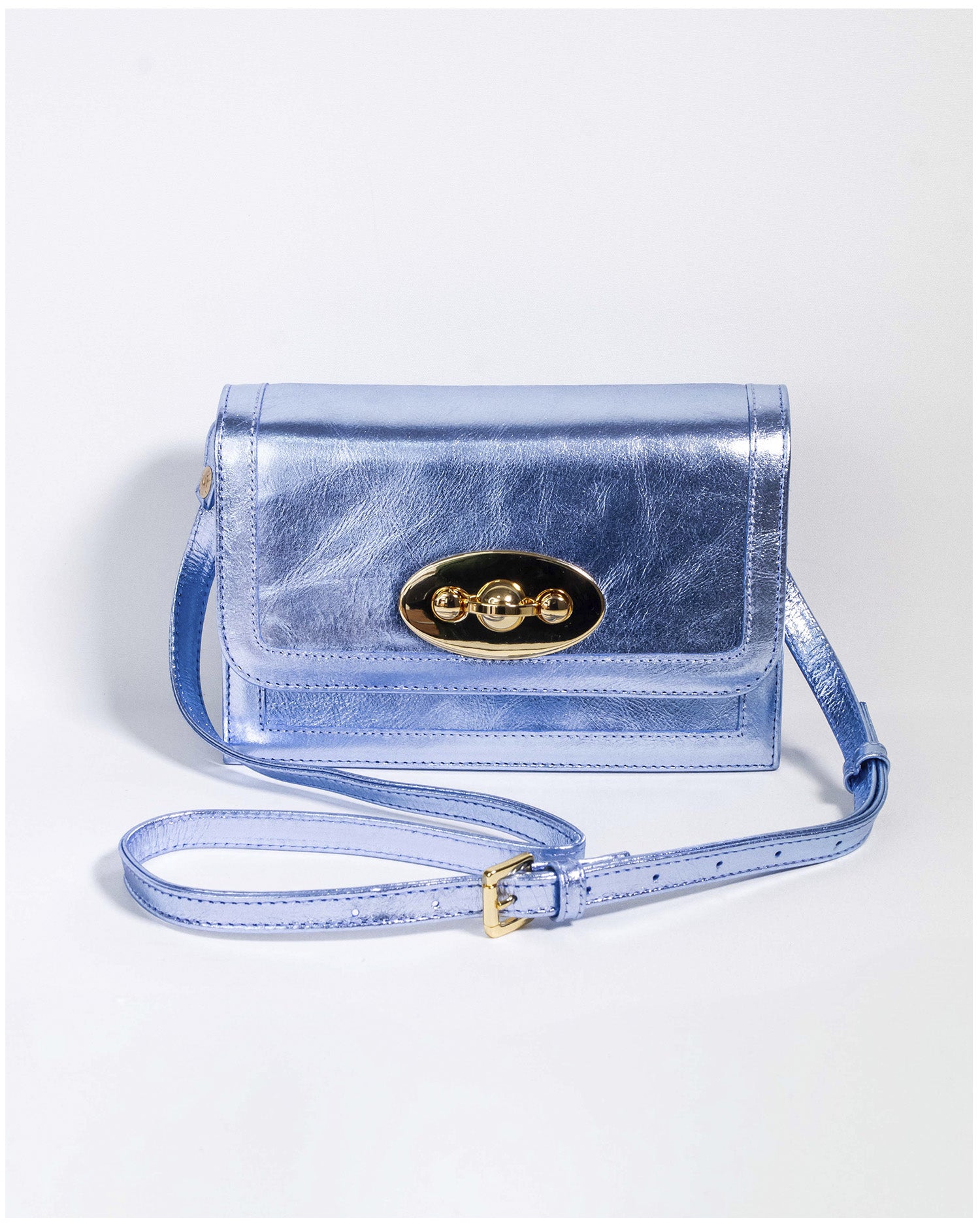 BOLSA MYKONOS AZUL METALIZADO GOLD