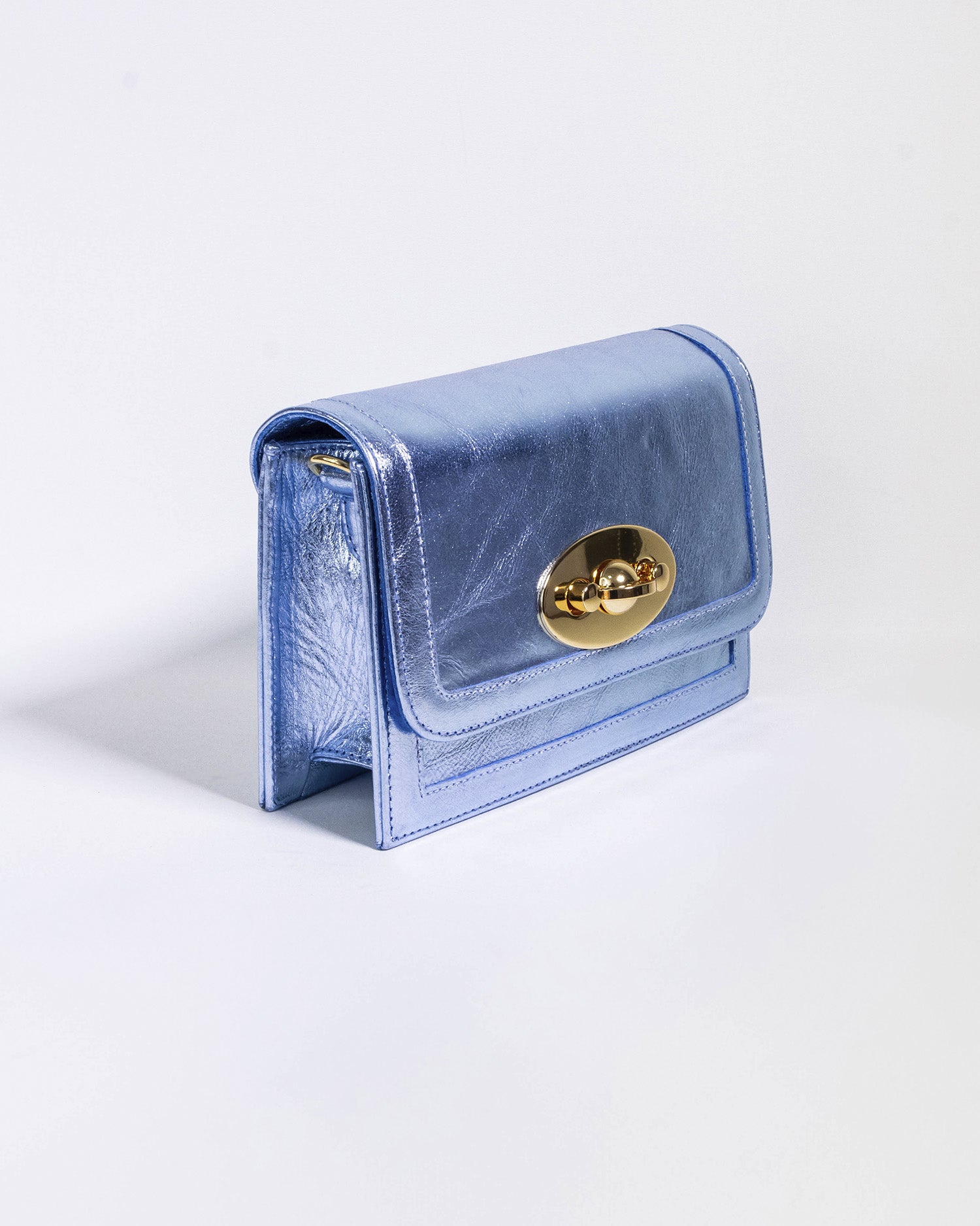 BOLSA MYKONOS AZUL METALIZADO GOLD