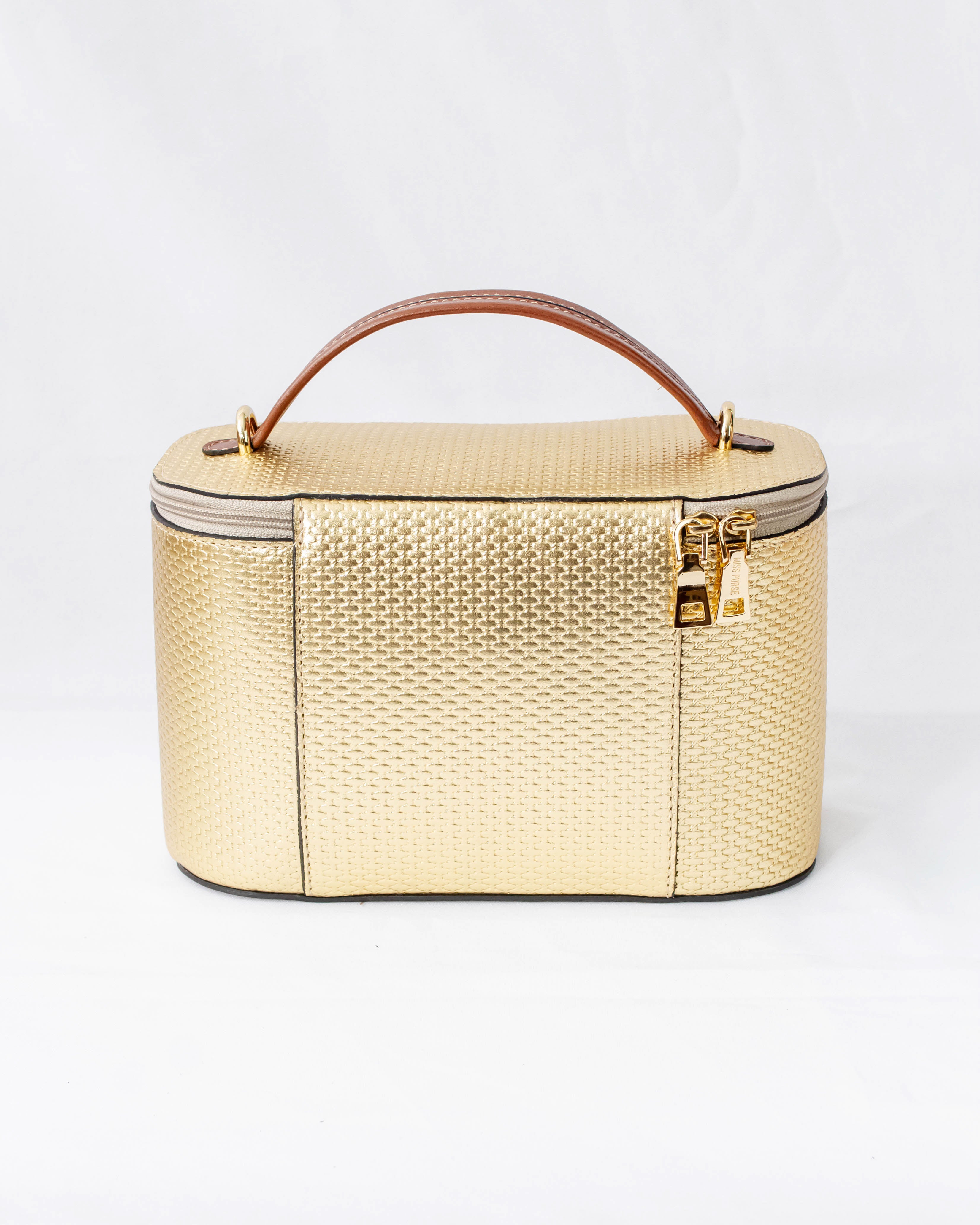 NECESSAIRE E BOLSA LUA EM COURO LEGÍTIMO DOURADO