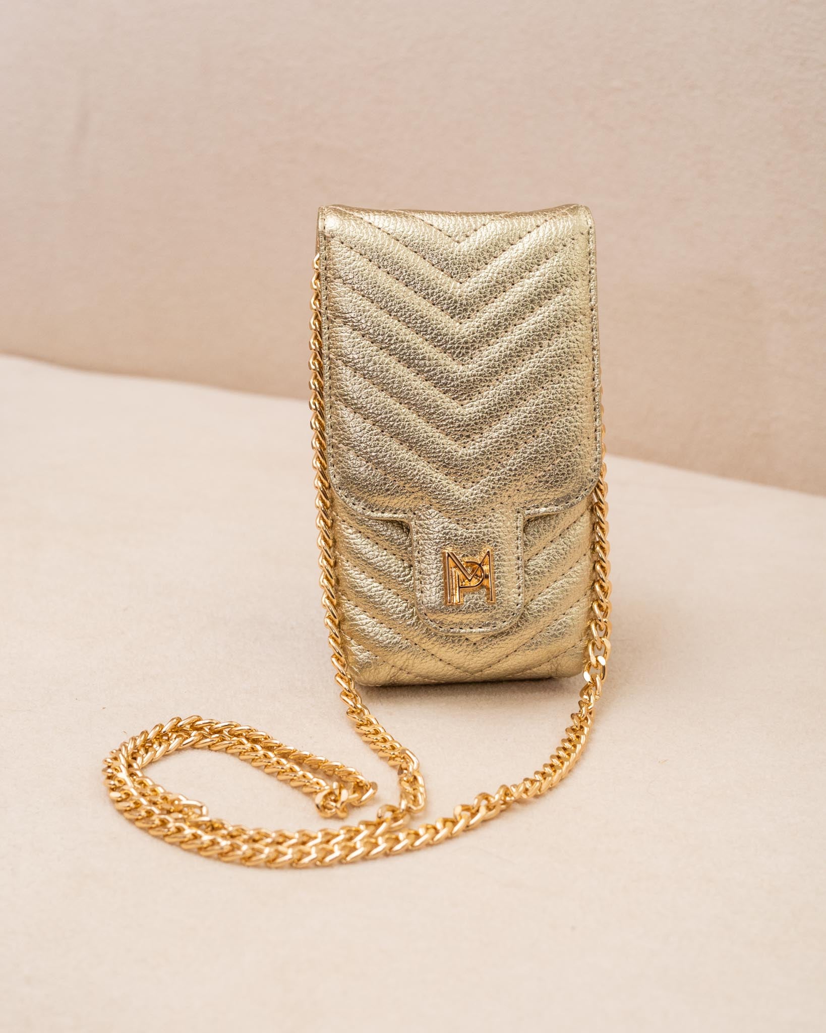 PORTA CELULAR CAMI DE COURO LEGÍTIMO DOURADO