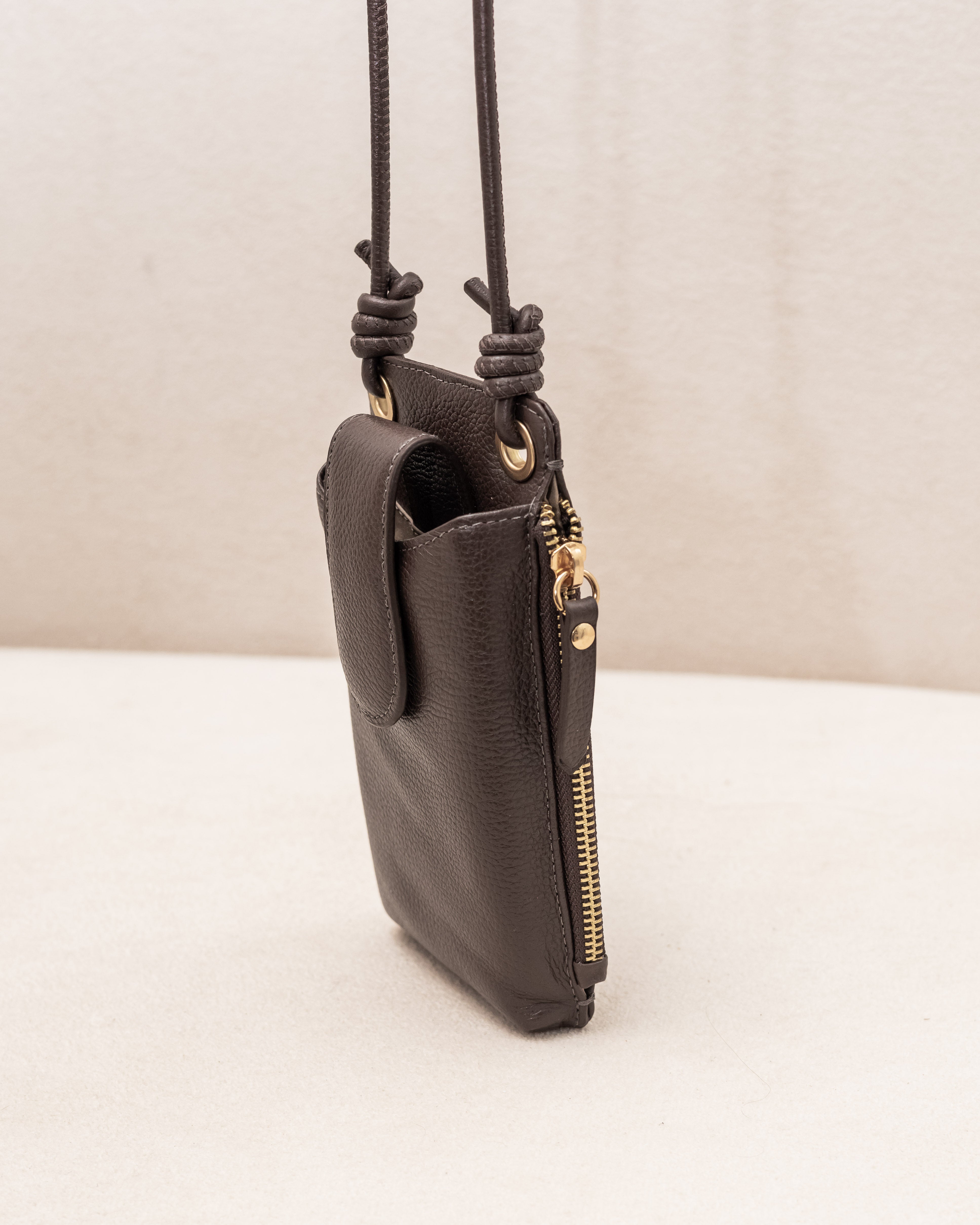 Bolsa e Porta Celular Yara de Couro Legítimo Marrom Café