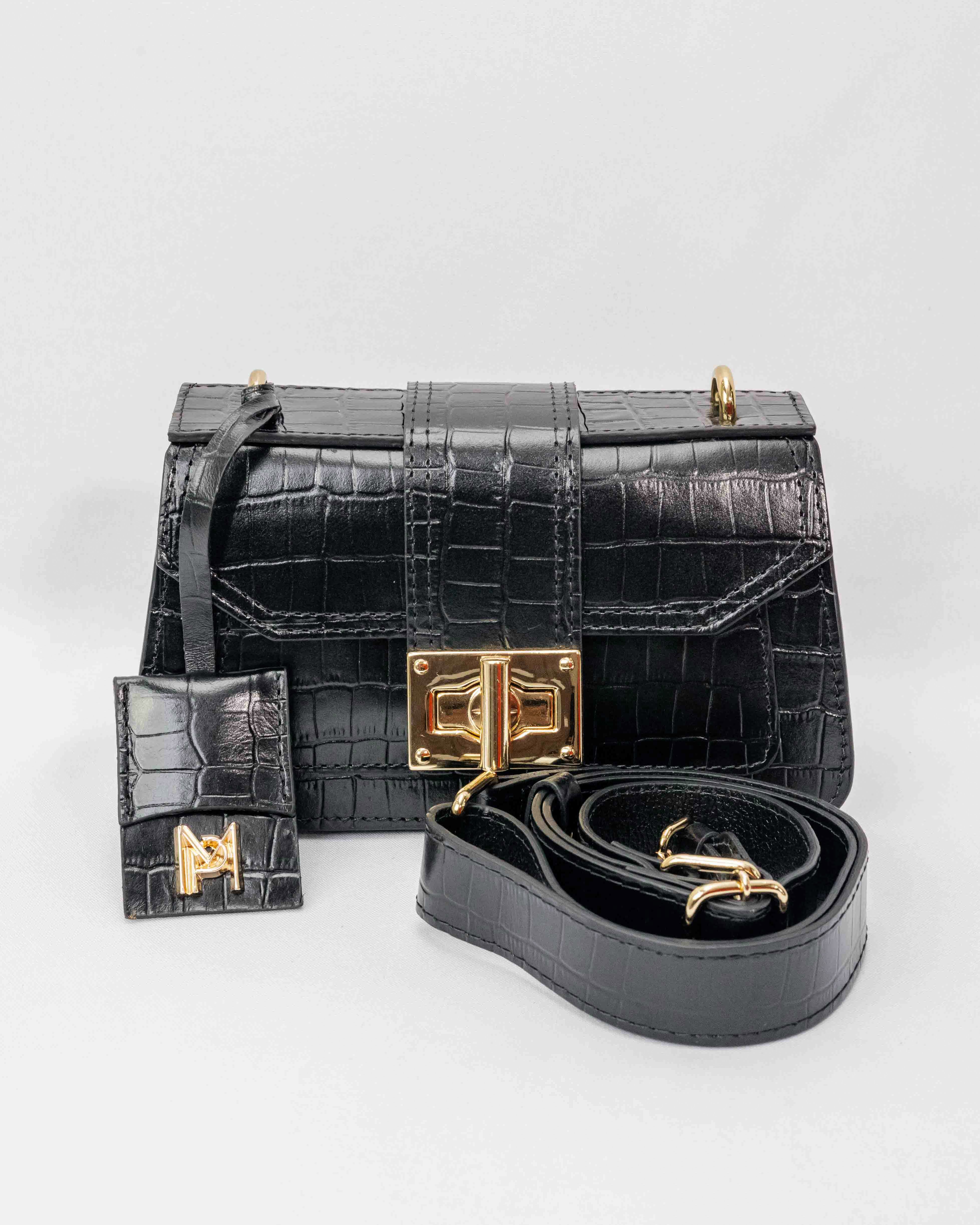 BOLSA MILÃO PRETA CROCO