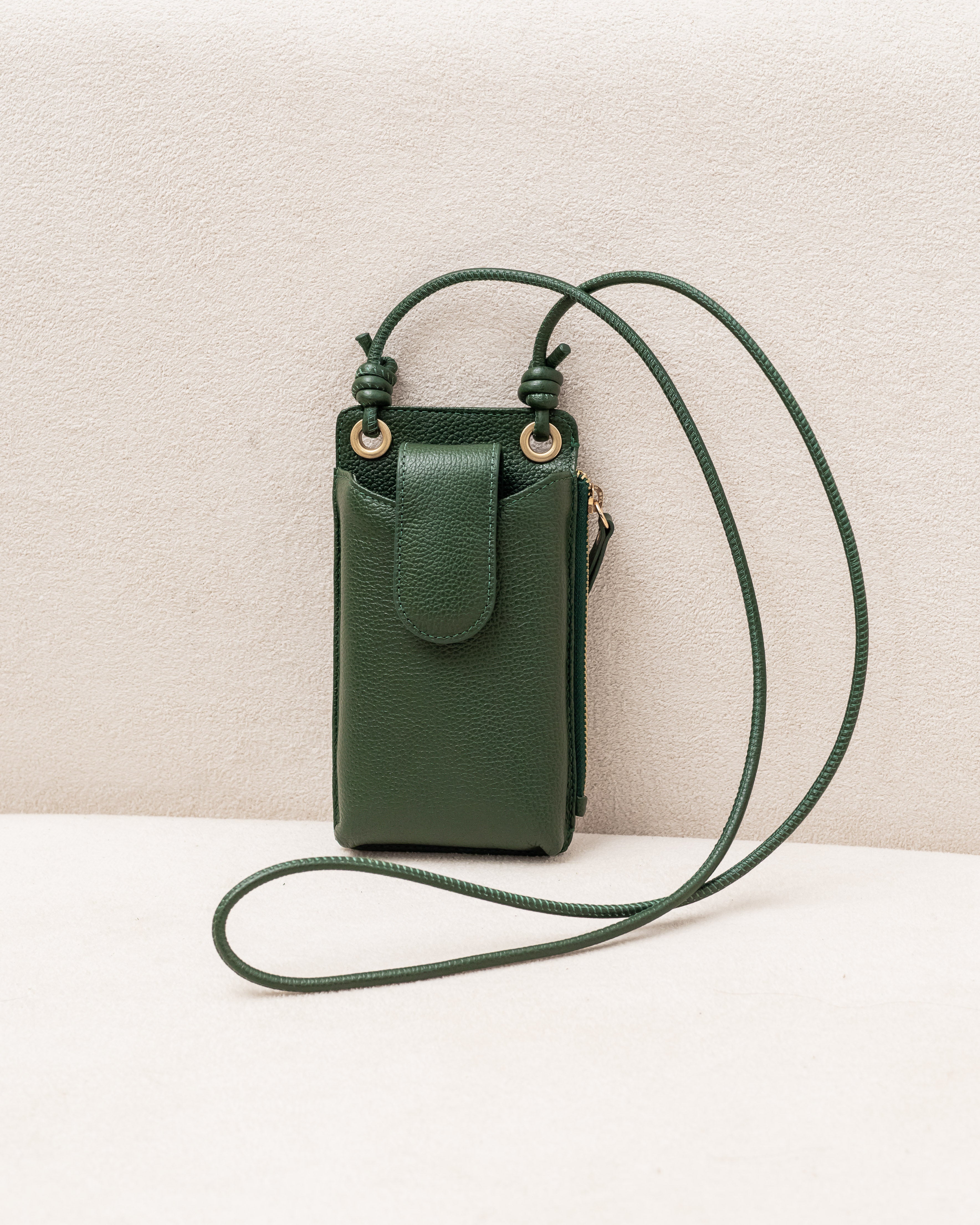 Bolsa e Porta Celular Yara de Couro Legítimo Verde Folha