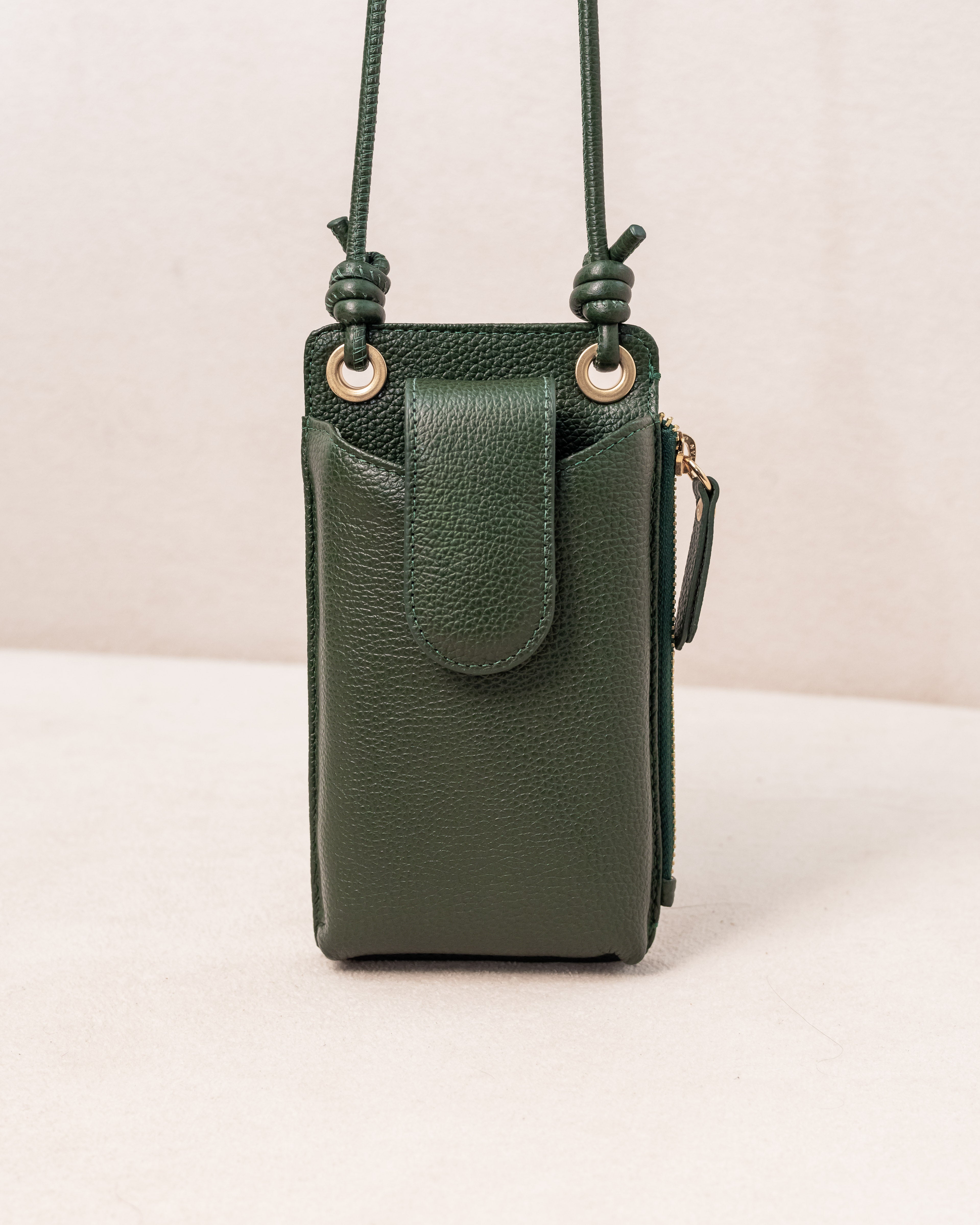 Bolsa e Porta Celular Yara de Couro Legítimo Verde Folha