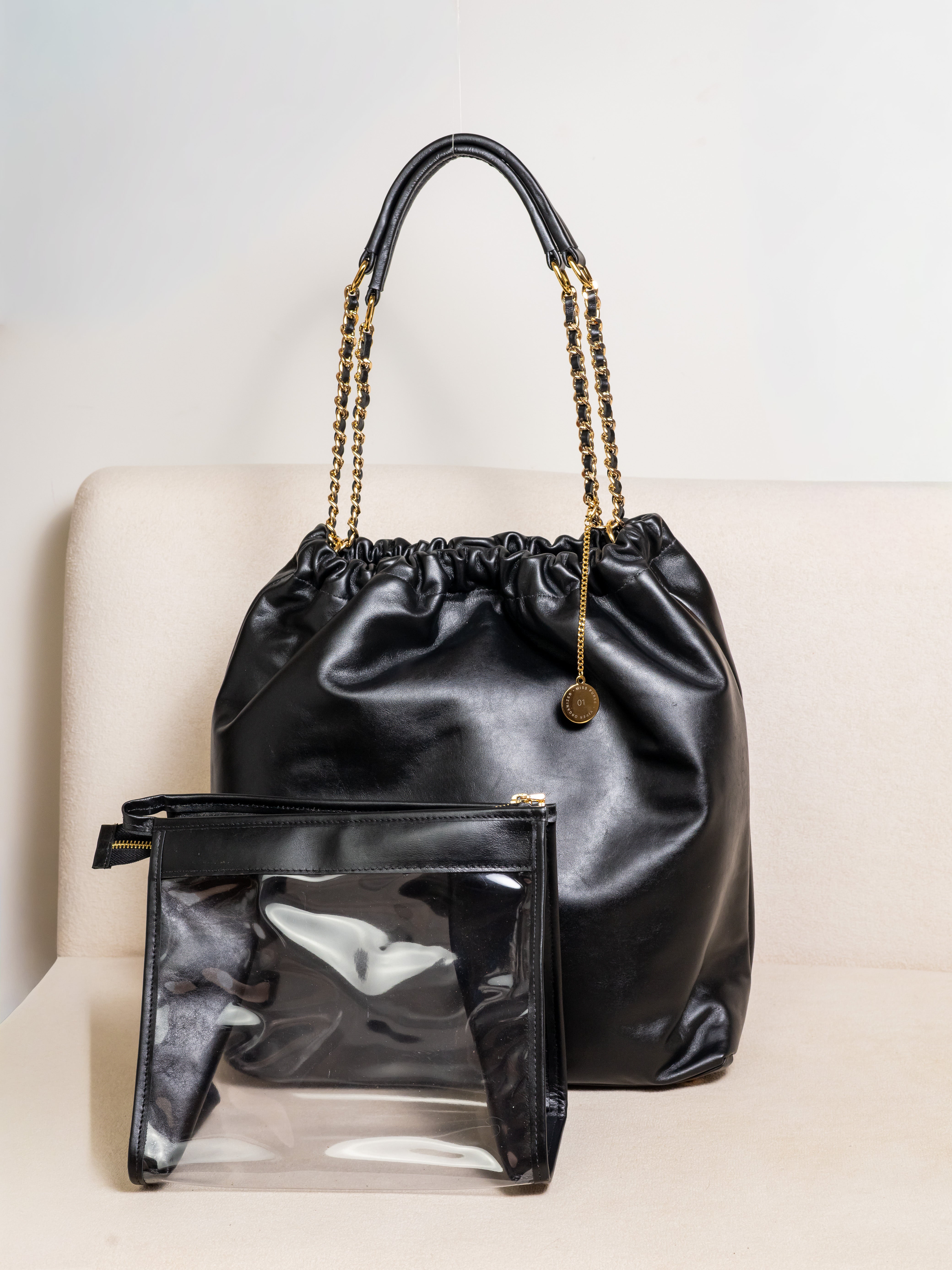 Bolsa Organizer em Couro Legítimo + Necessaire - Preta