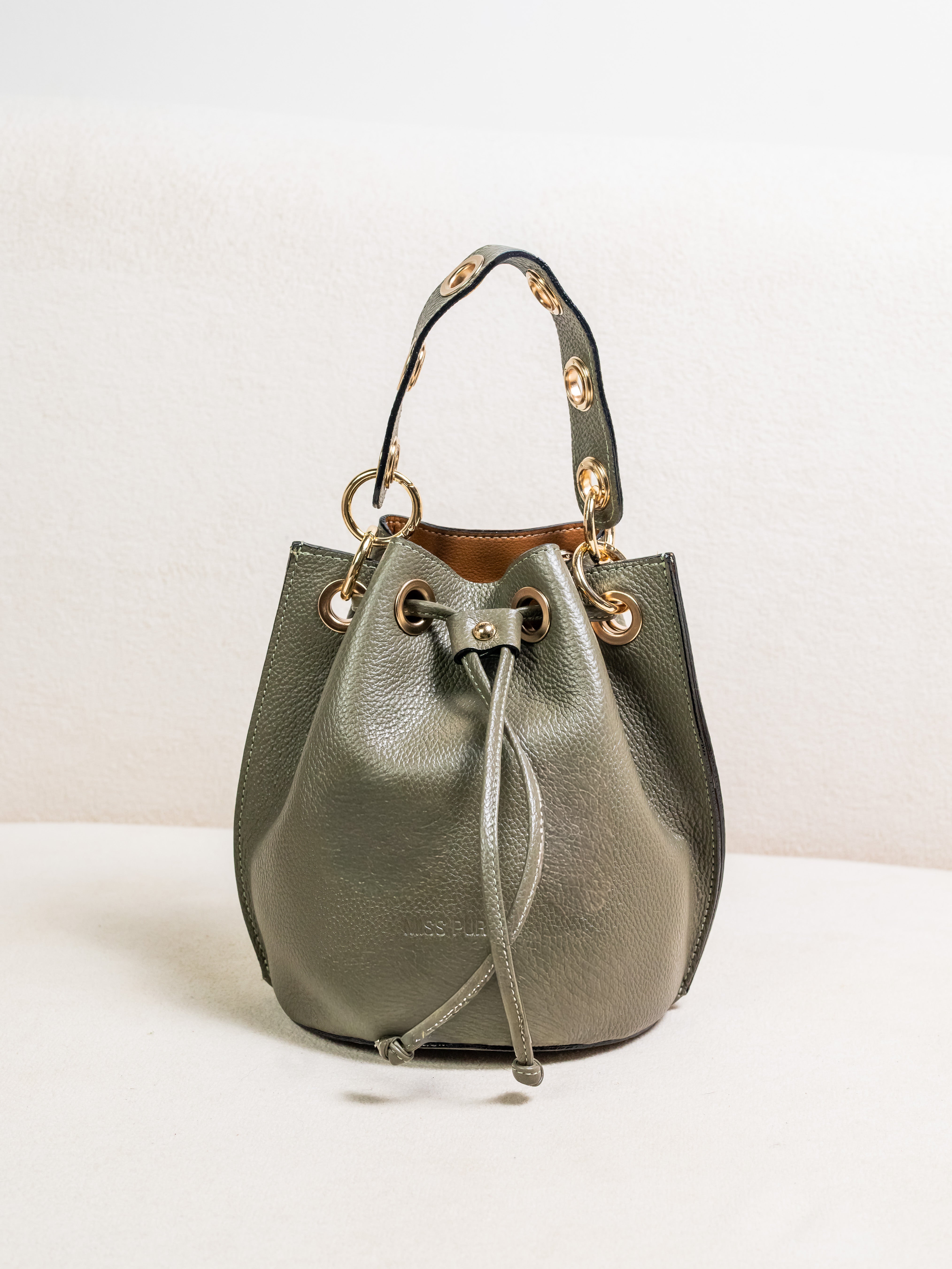 BOLSA BUCKET COURO LEGÍTIMO BELA VERDE OLIVA