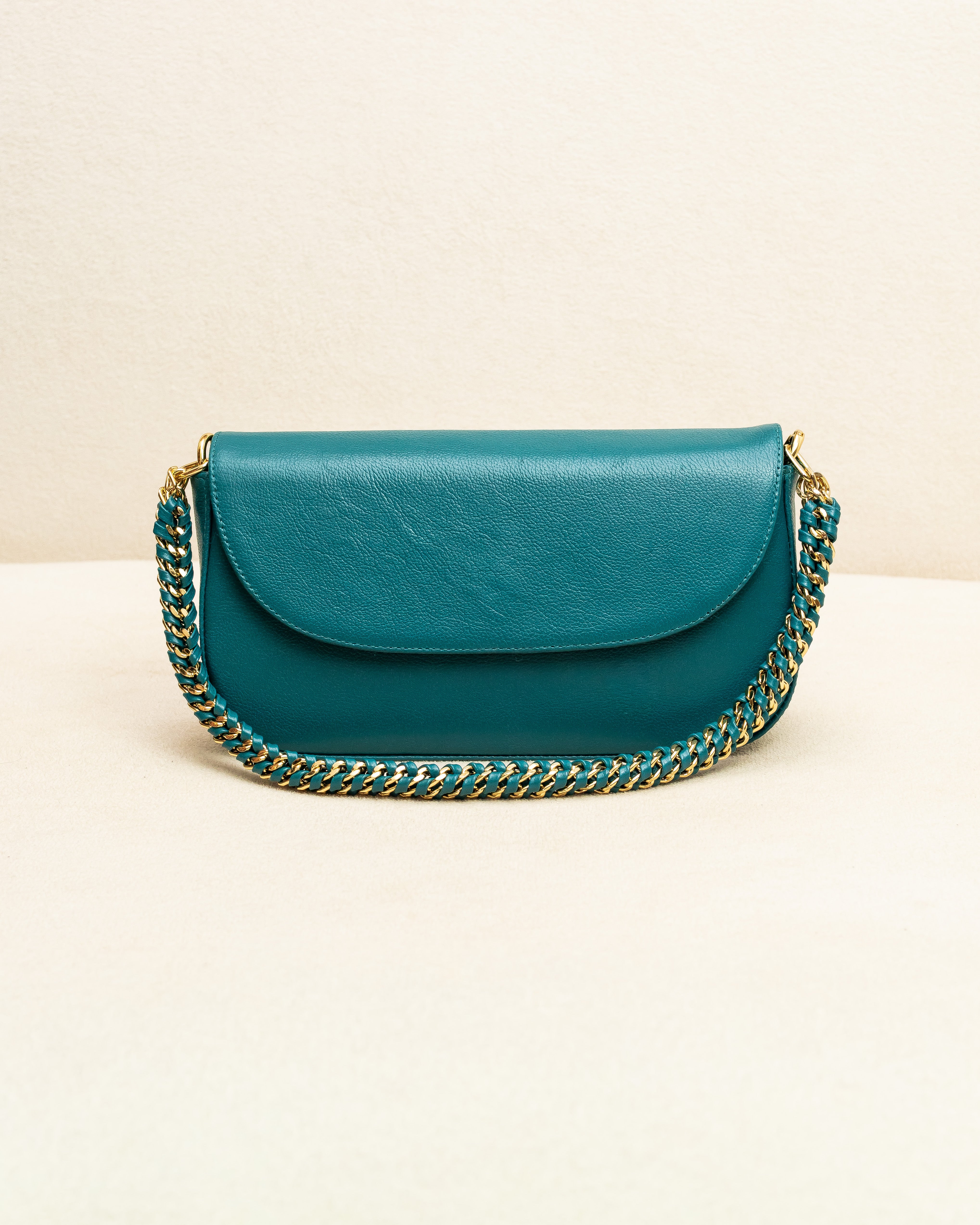 Bolsa tiracolo de Couro Legítimo Azul Petróleo Alba - Ferragem dourada (Acompanha Presente)