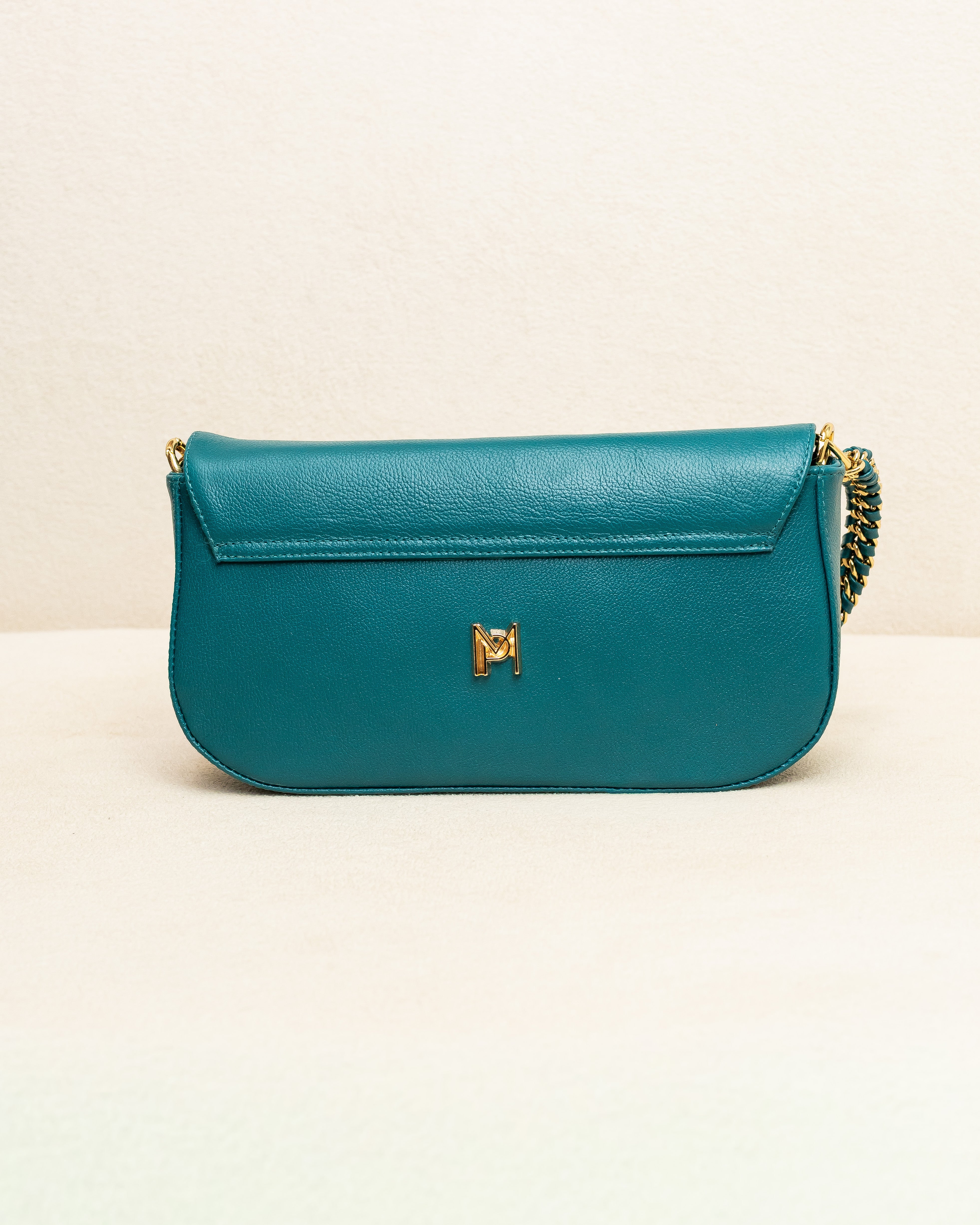 Bolsa tiracolo de Couro Legítimo Azul Petróleo Alba - Ferragem dourada (Acompanha Presente)