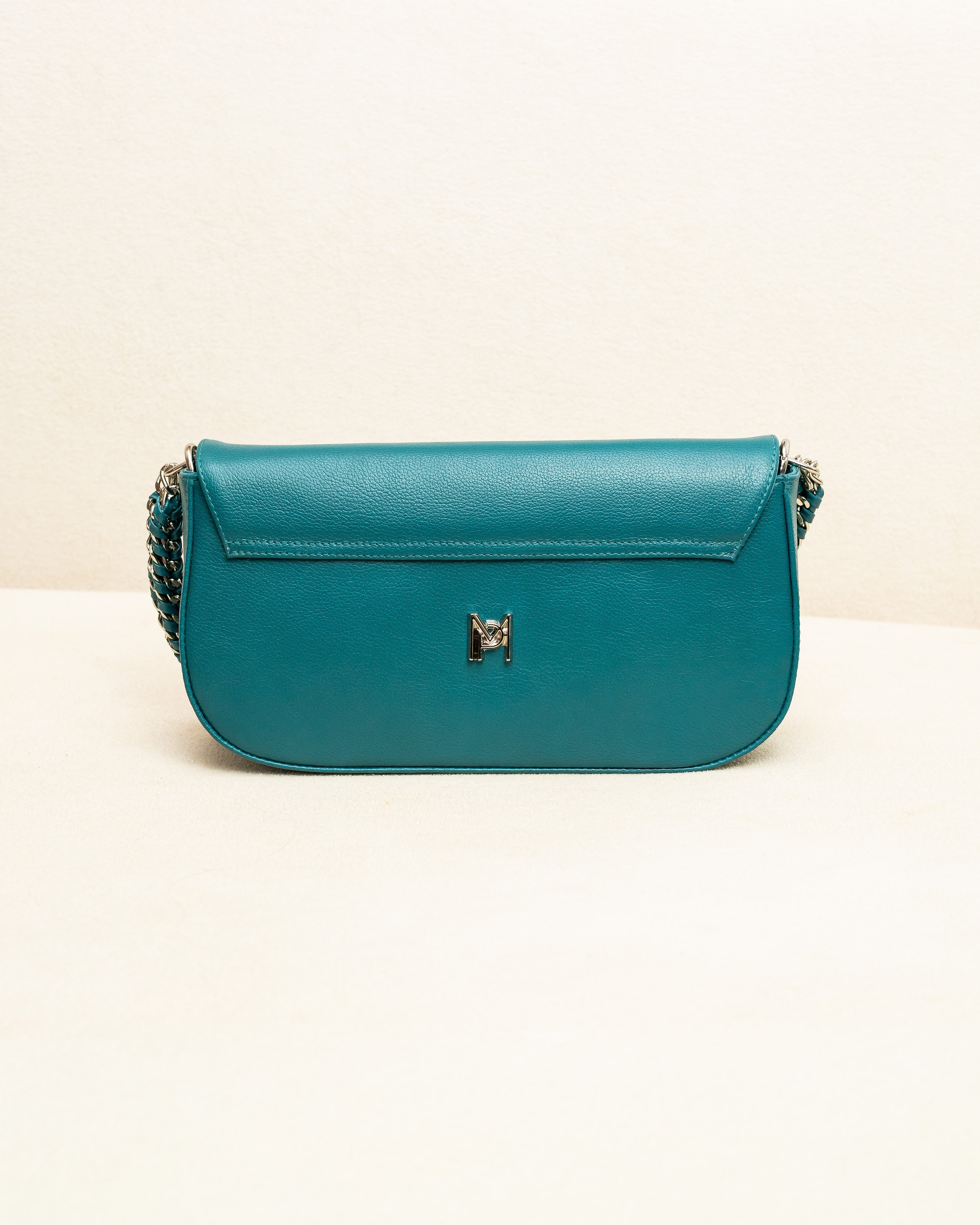 Bolsa tiracolo de Couro Legítimo Azul Petróleo - Alba Ferragem prata (Acompanha Presente)