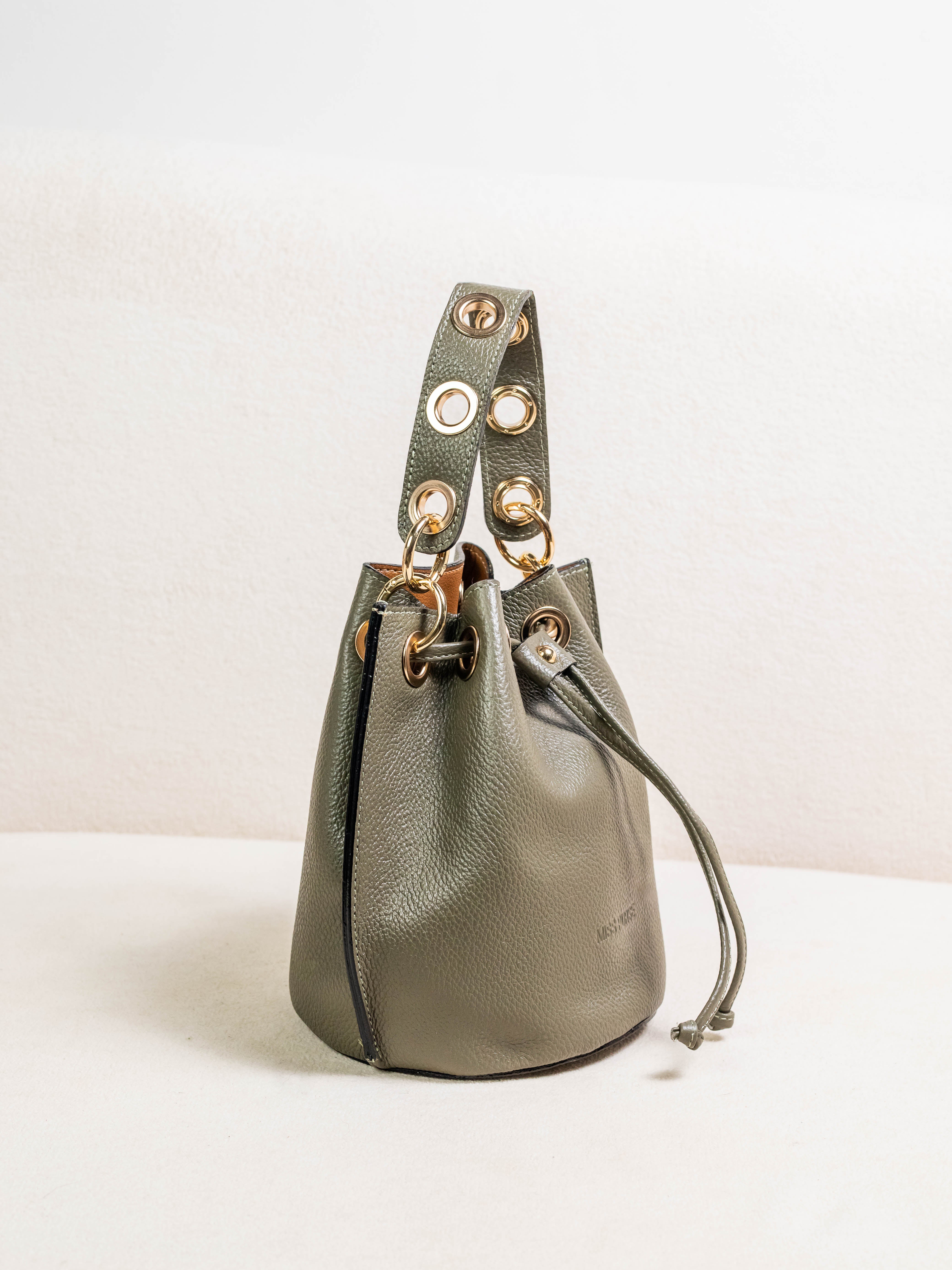 Bolsa Bucket Couro Legítimo Bela - Verde Oliva