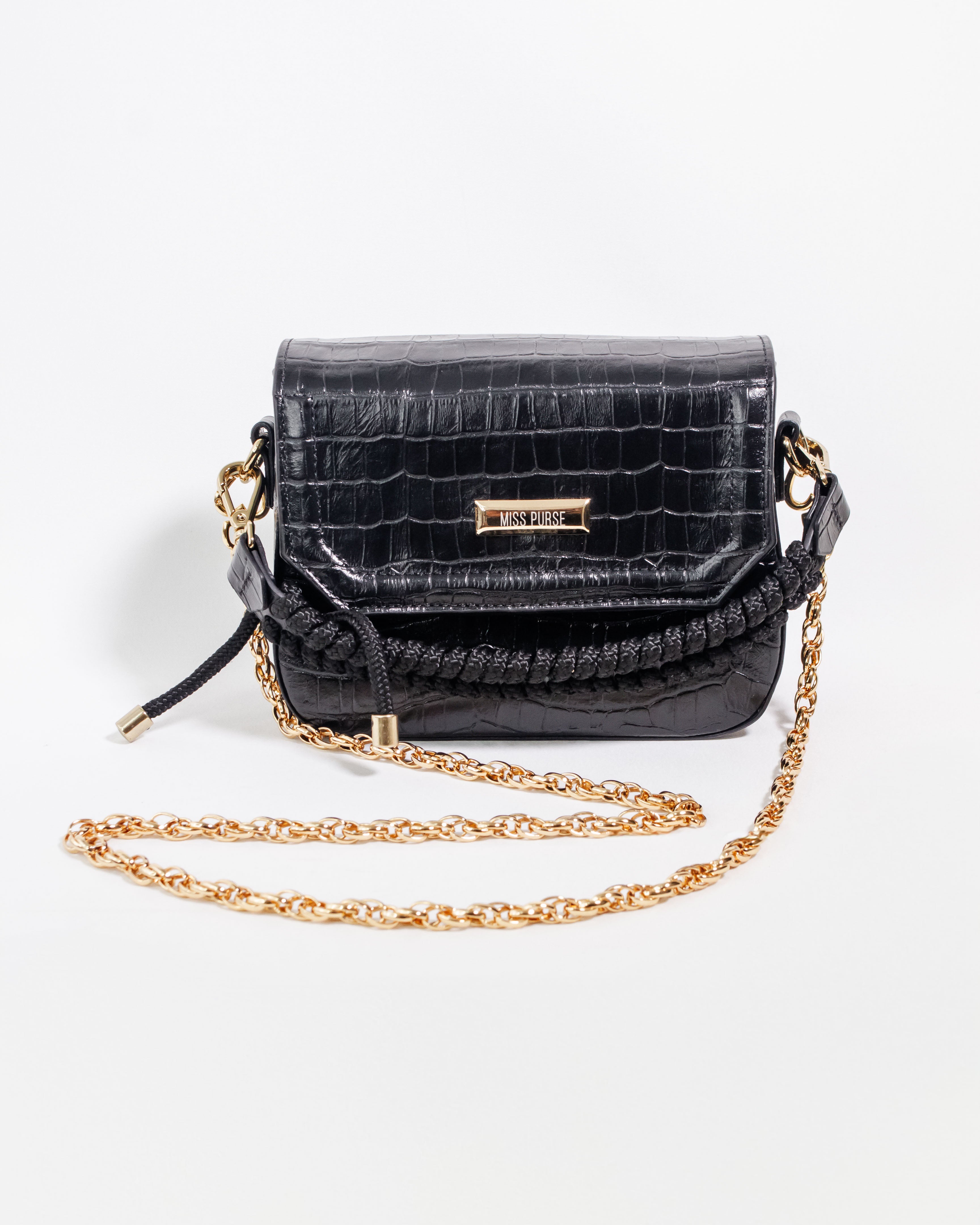 BOLSA GABRIELLE COURO CROCO PRETO