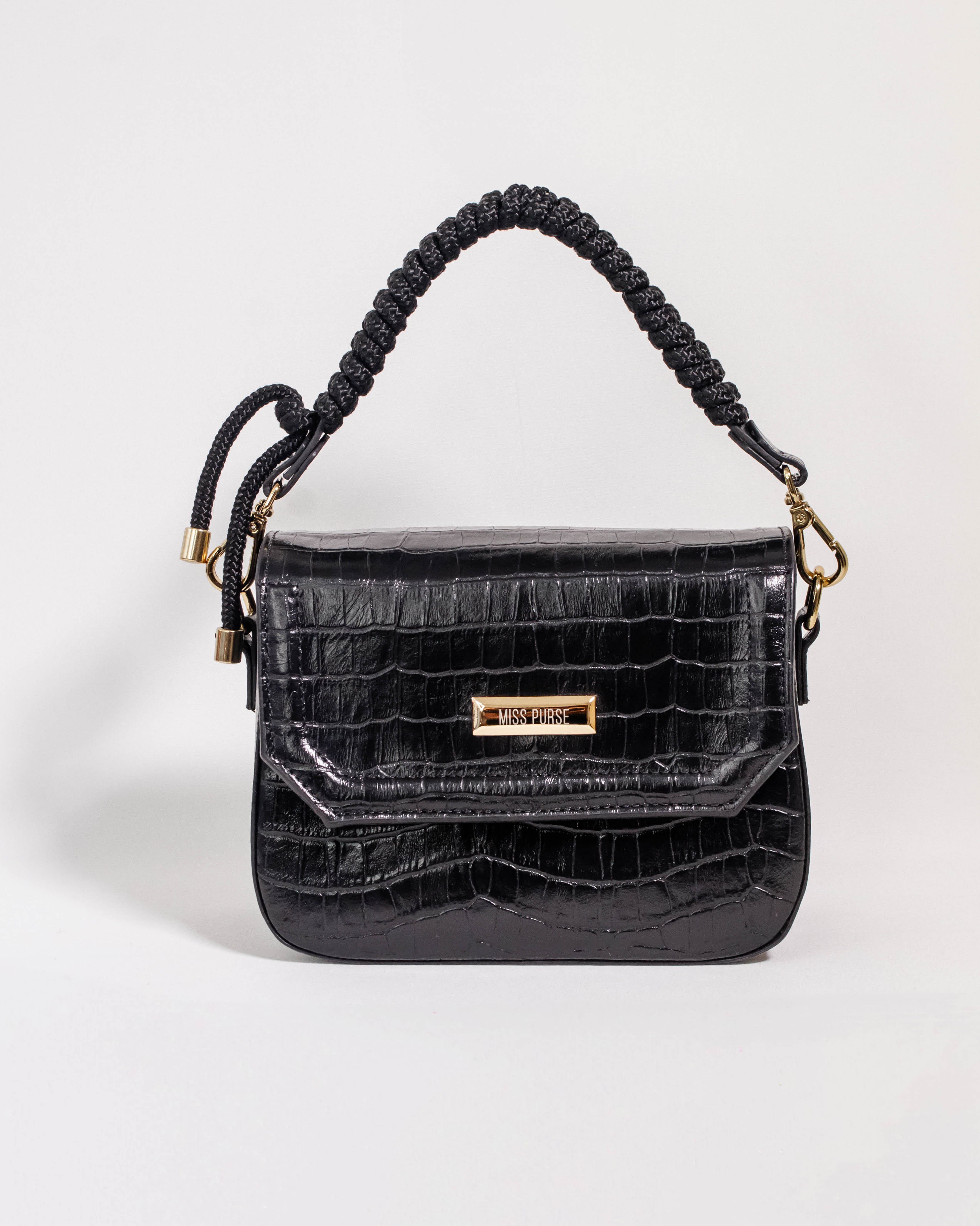 BOLSA GABRIELLE COURO CROCO PRETO