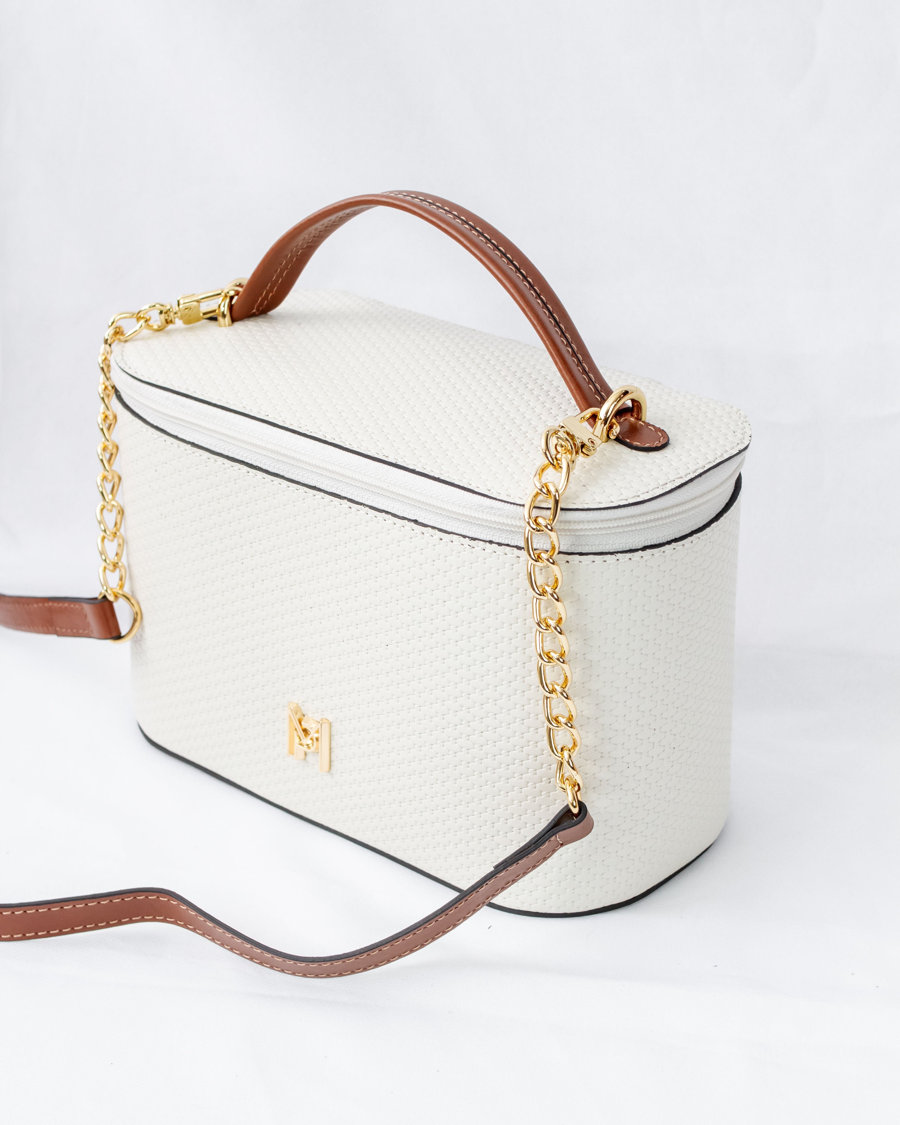 NECESSAIRE E BOLSA LUA EM COURO LEGÍTIMO OFF WHITE